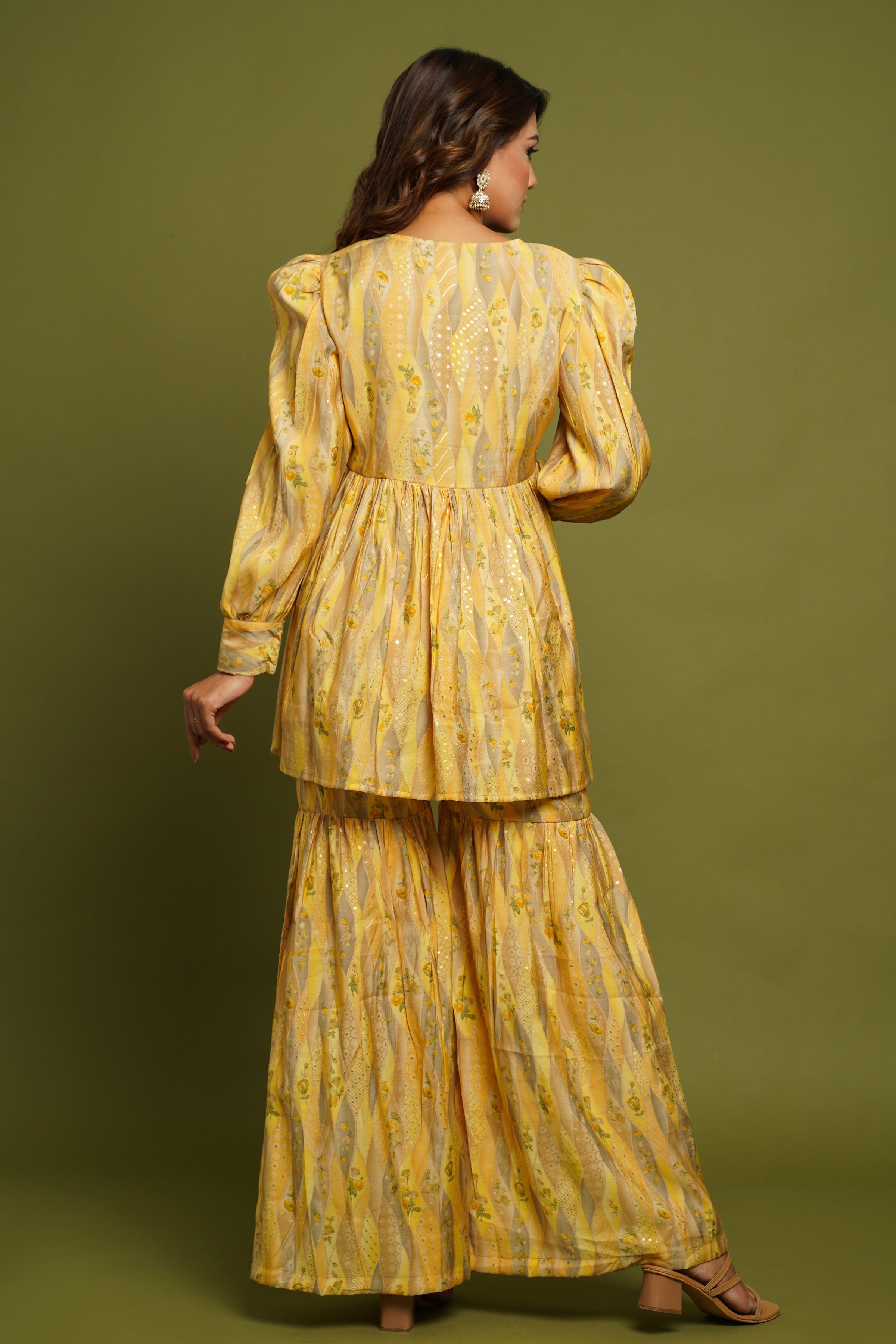 Yellow Printed Kurta With Sharara