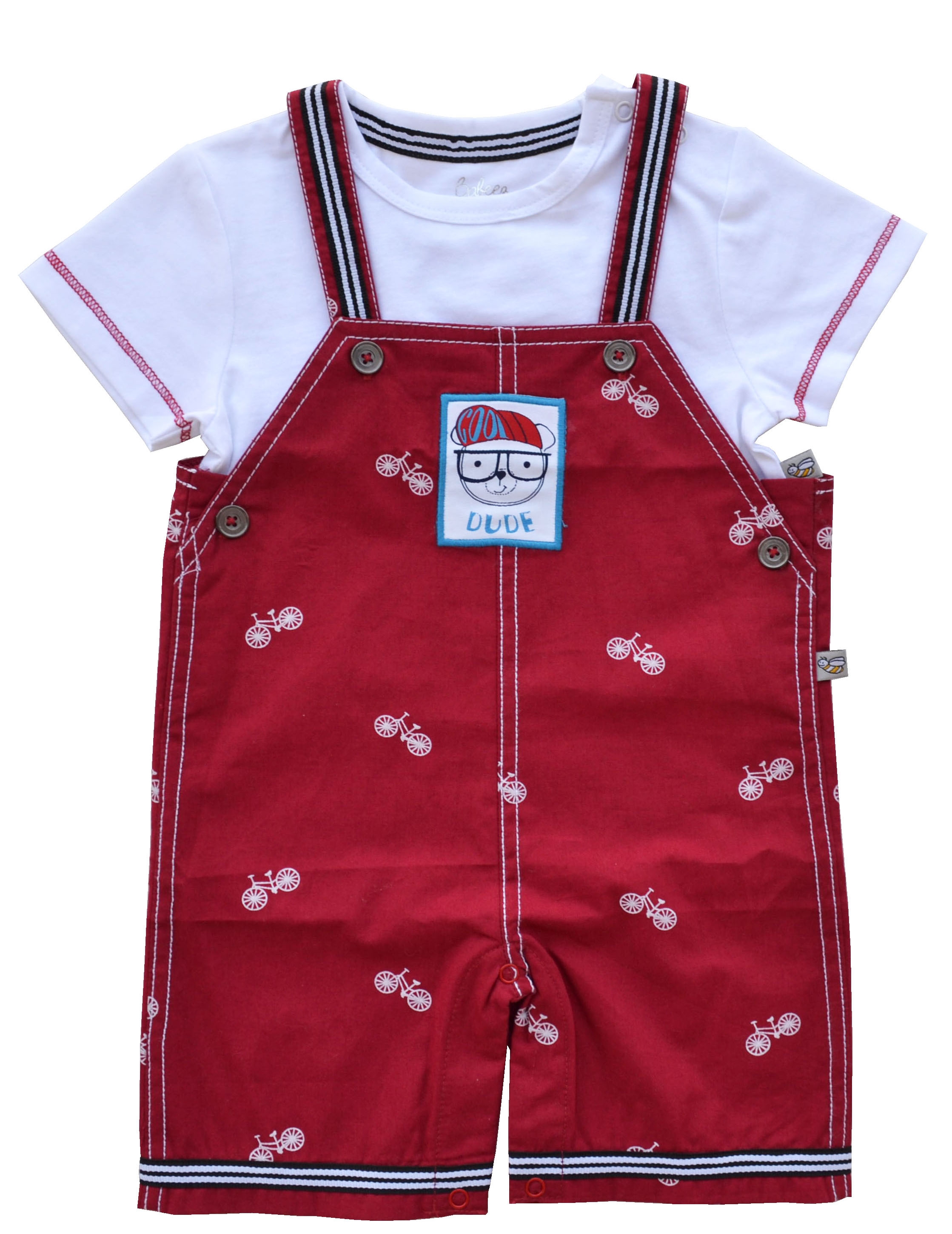 Babeez | White T-Shirt With Red Printed Romper Set (100% Cotton) undefined