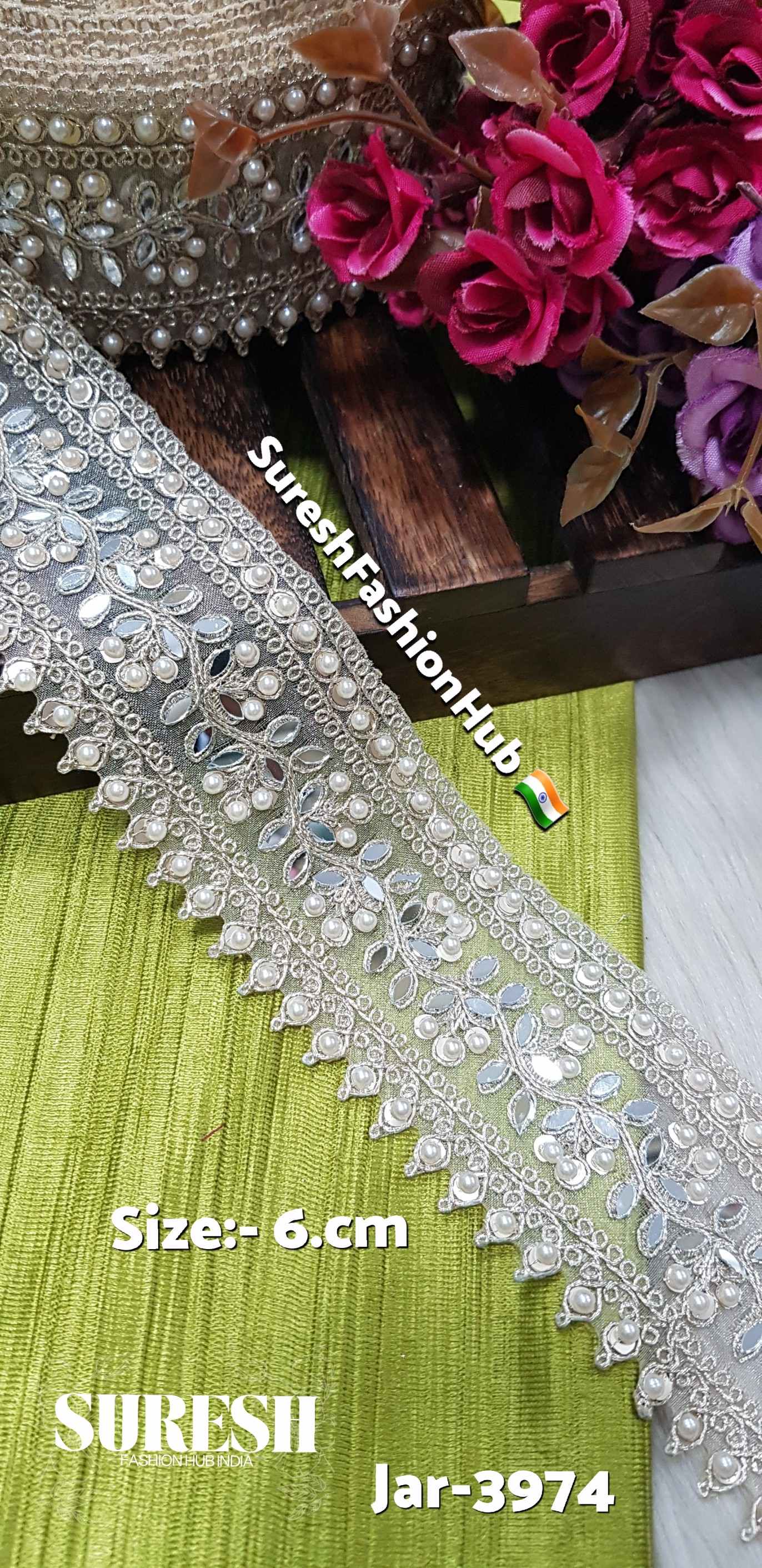 Pearl Shade Mirror & Moti Dori Lace – Jar-3974