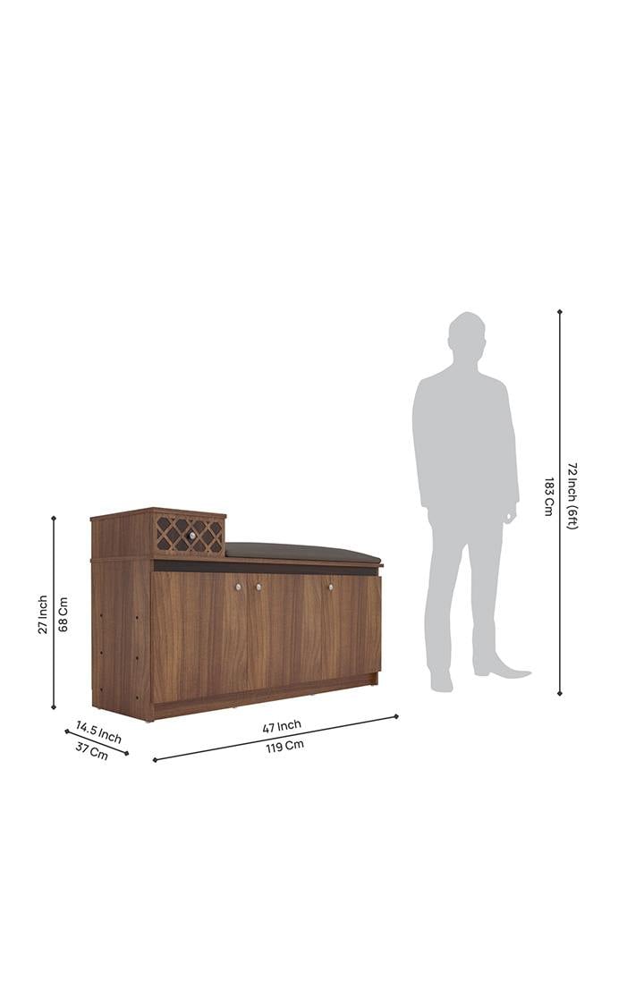 neudot Merell 3 Door Engineered Wood Shoerack with Cushion |Footwear Organizer |1 Drawer |6 Shelves Slipper Sandals Stand | Wooden Shoe Rack for Home - (Finish Color - Leon Teak, Knock Down)