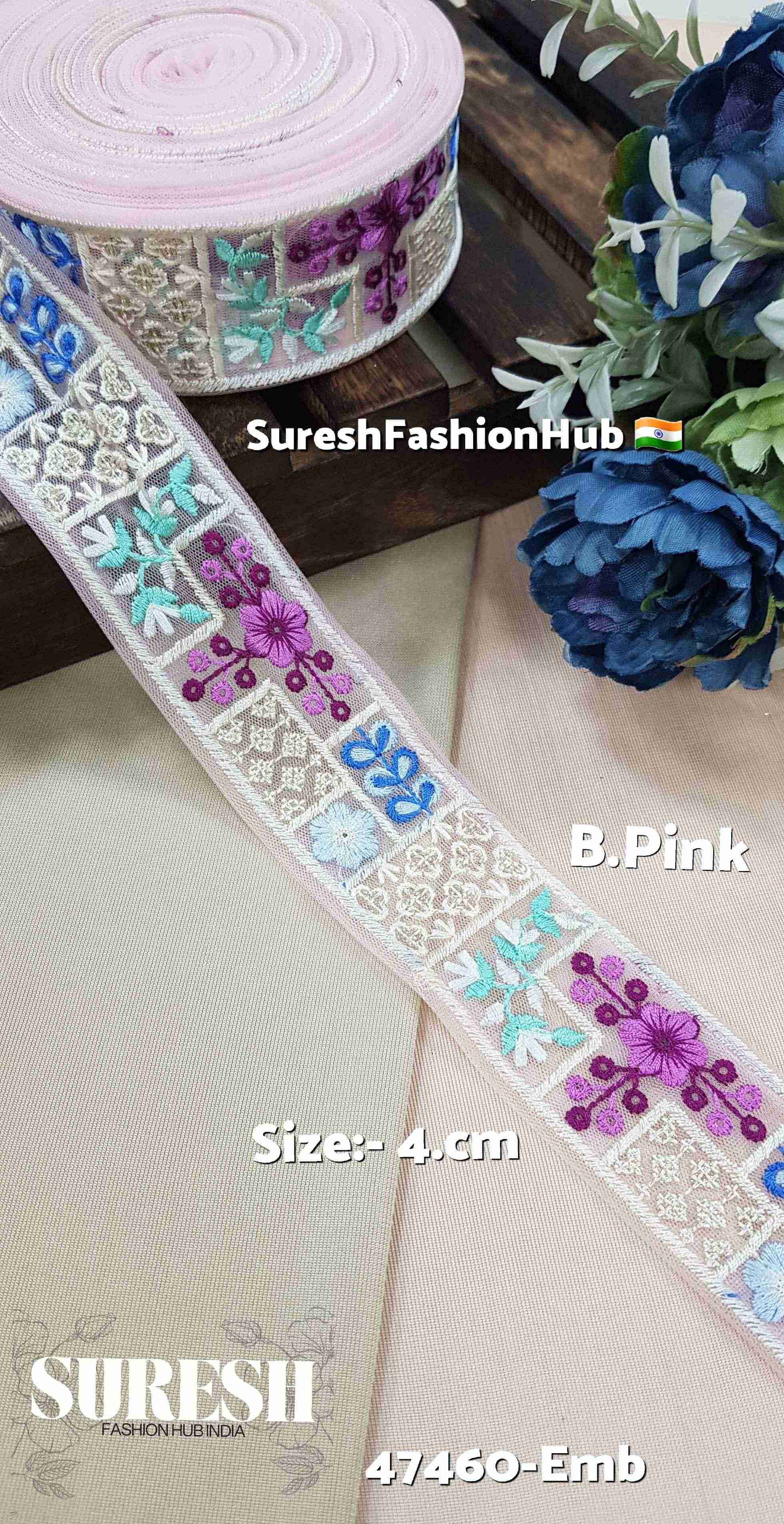 Baby Pink Embroidered Floral Net Lace