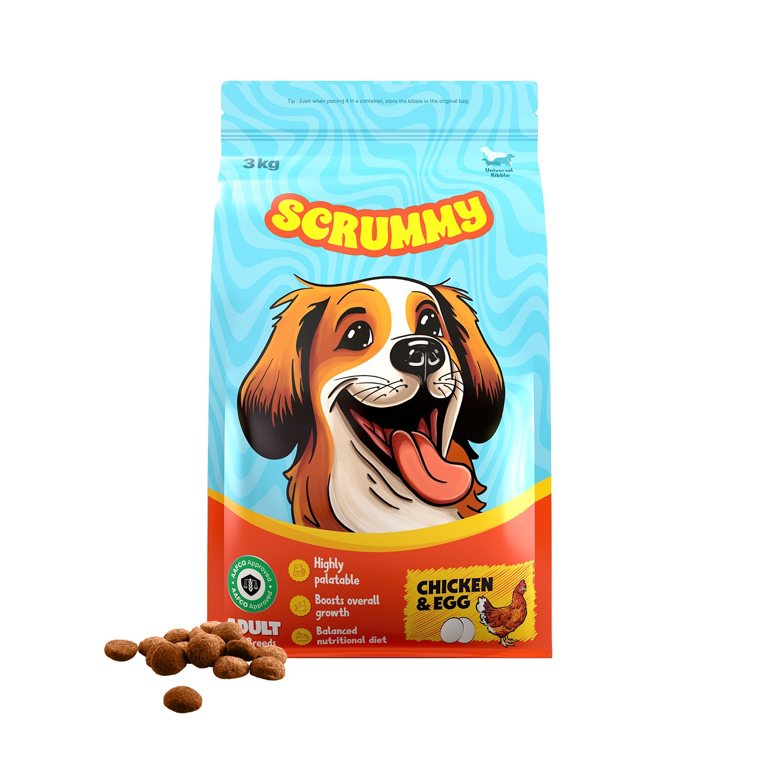 Scrummy | Scrummy Chicken & Eggs Adult All Breeds Kibble Dry Food for Dogs, 3 kg