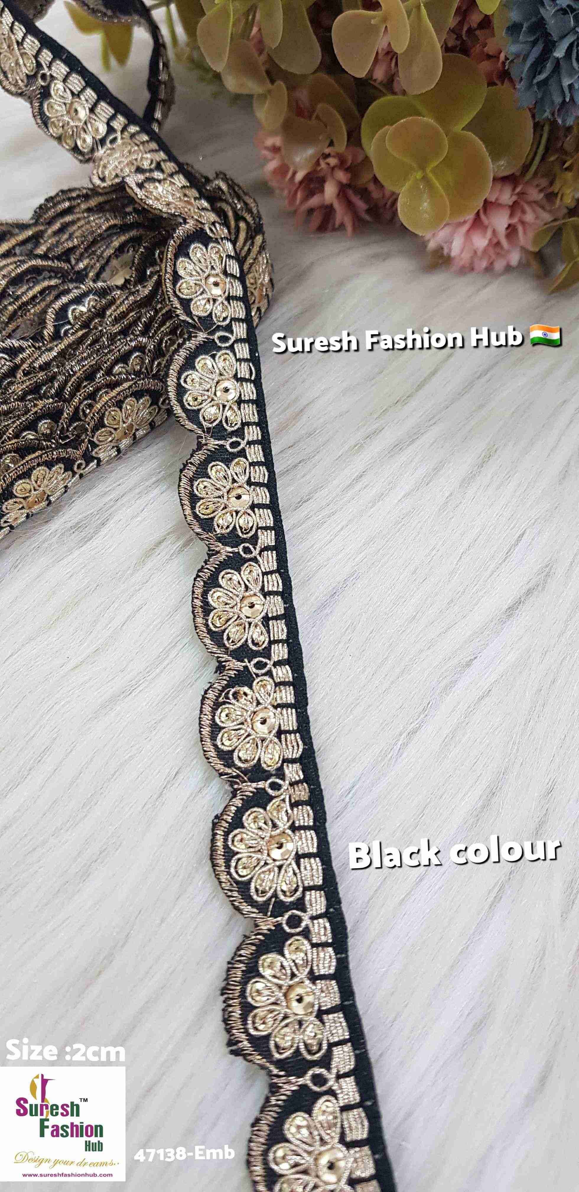 Exquisite Black Color Embroidered Raw Silk Lace Trim