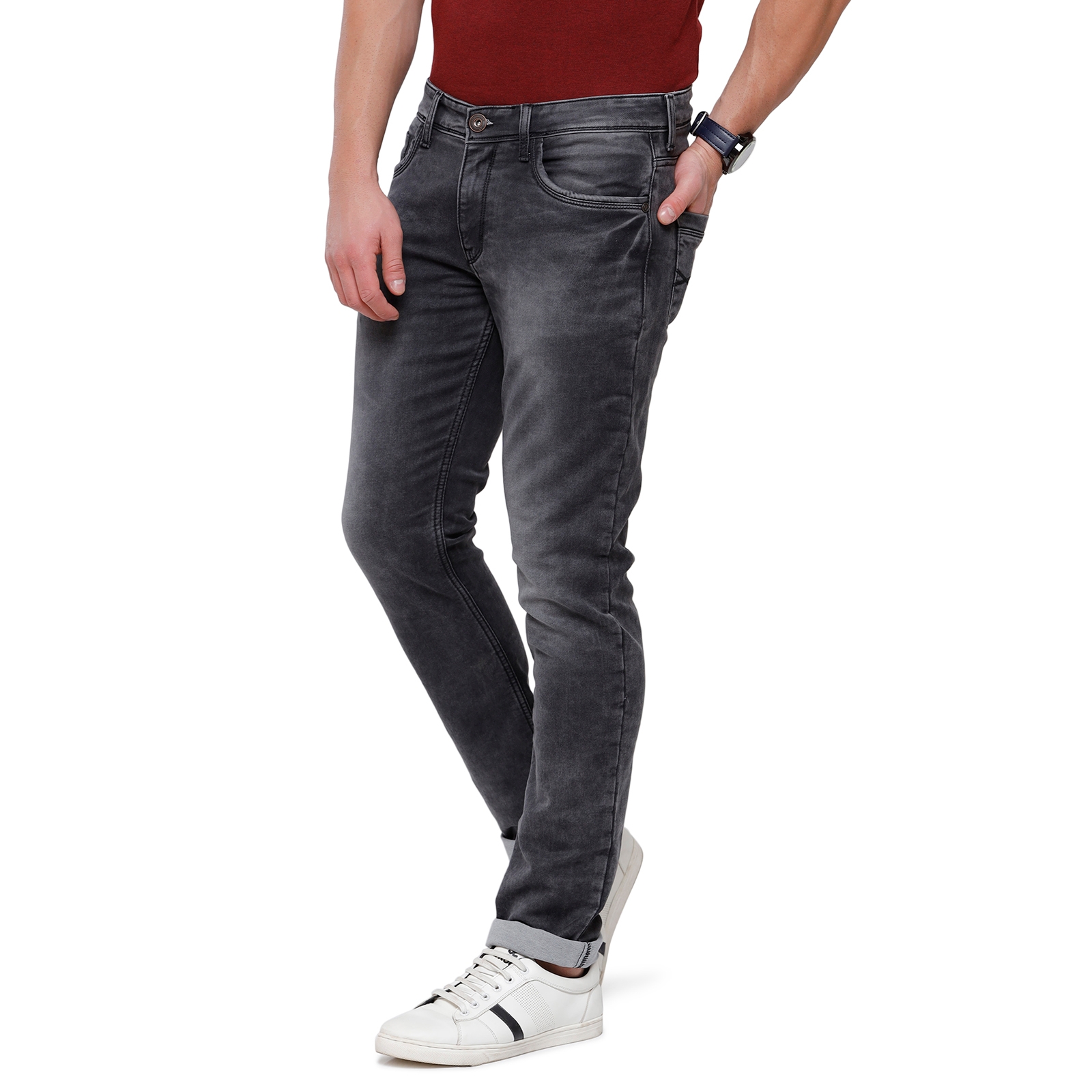 Classic Polo | Classic Polo Mens Solid Slim Fit 98% Cotton 2% Lycra Dark Grey Jean (CPDM2-09C-GRT-SL-LY_30INCH) 1
