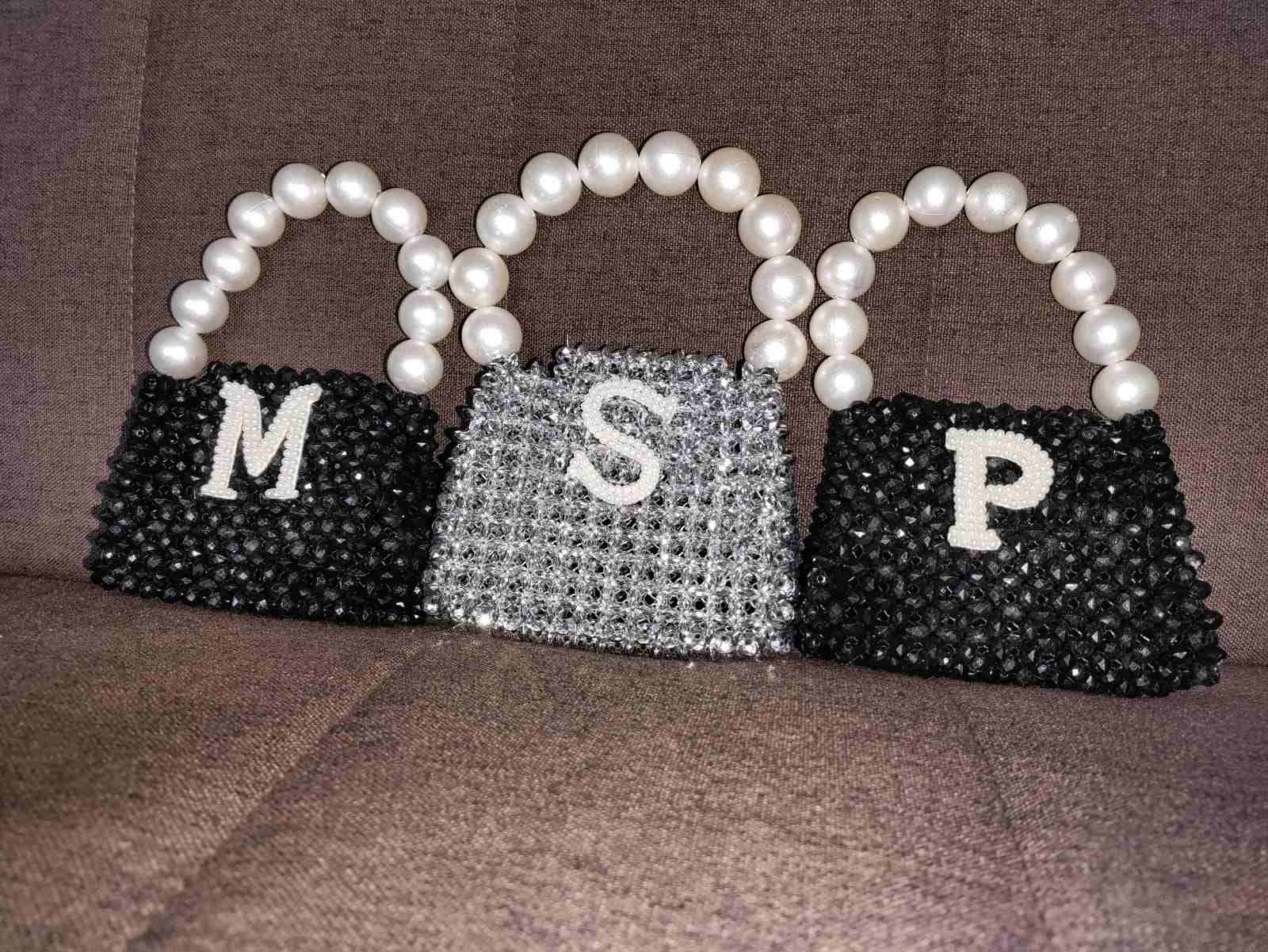 Golden Minitial Bag with Pearl Handle