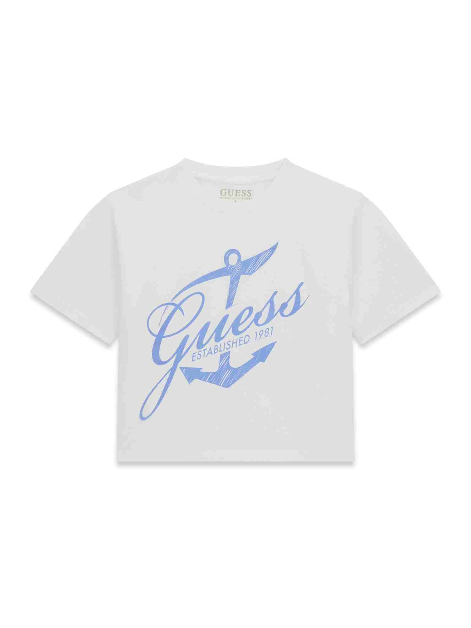 Guess White Cotton Logo Girls Tshirt