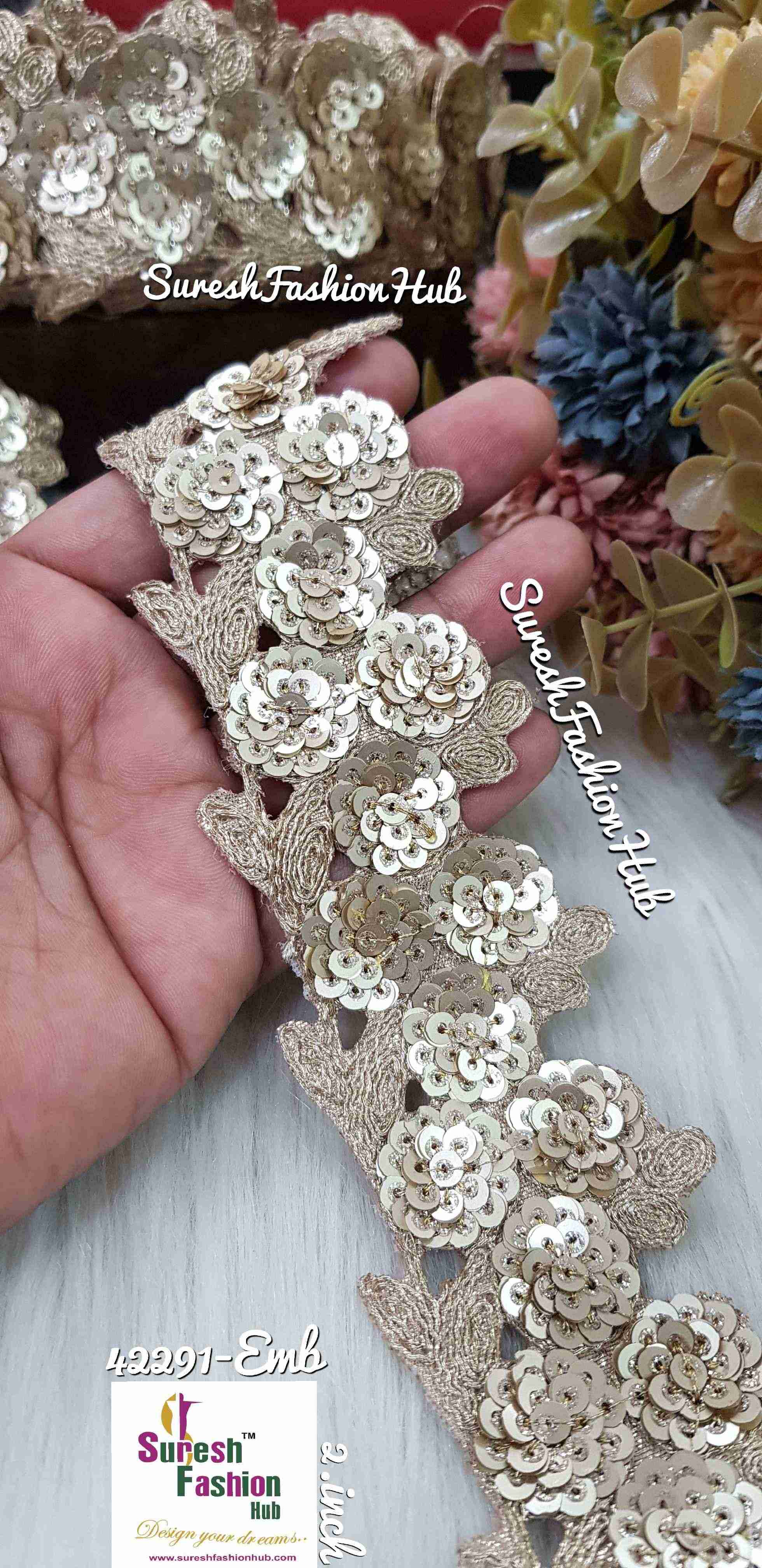 Preal Gold Floral Harmony Cutwork Sequin Lace