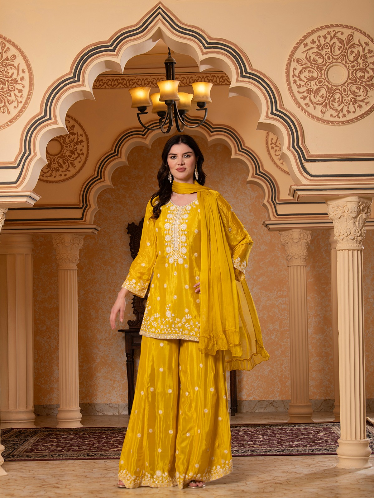 ALBION FANCY LADIES ETHNIC YELLOW KURTI SET
