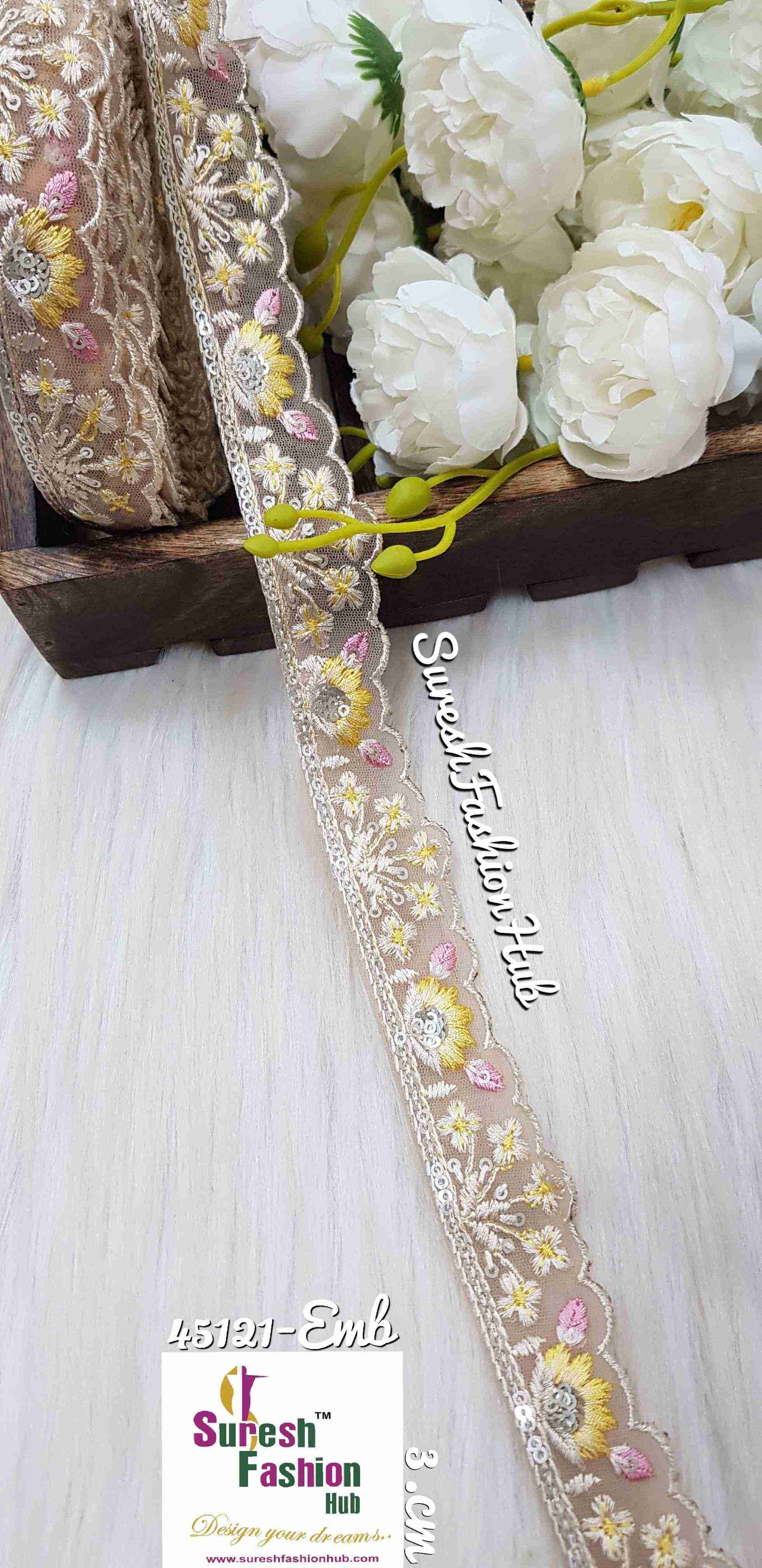 Yellow Flowers Sequined Petal Cutwork Laces
