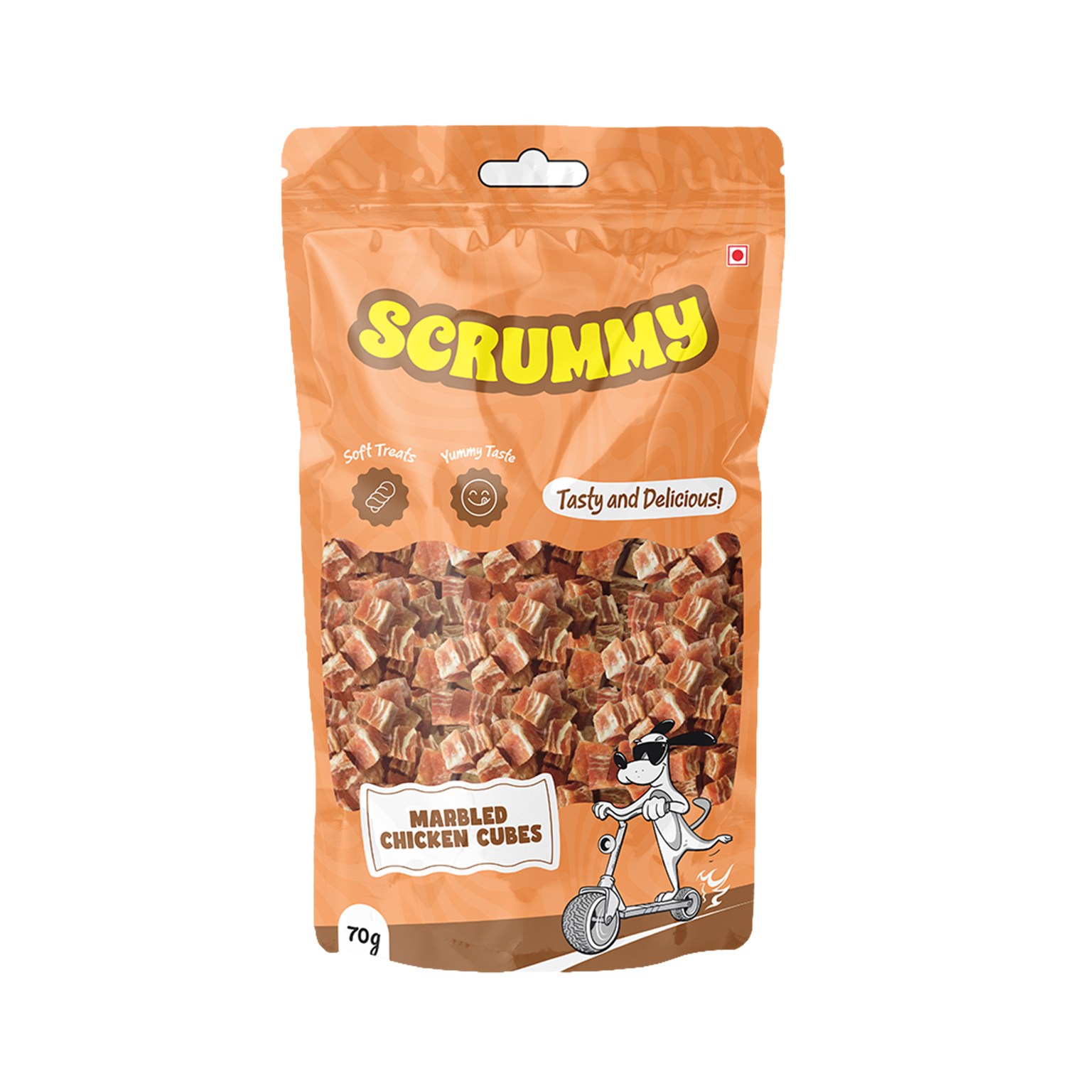 Scrummy Marbled Chicken Cubes Dog Treats 70g