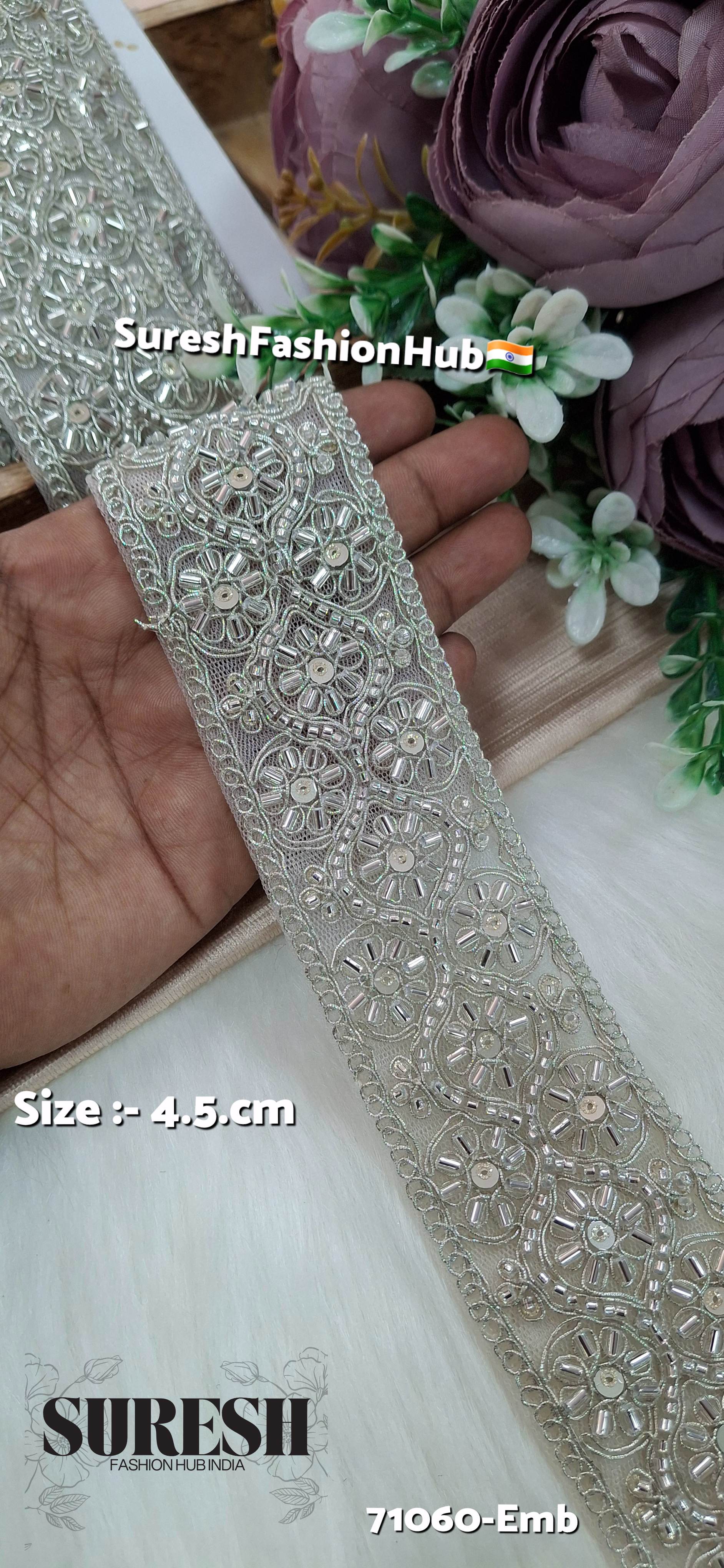 Water Silver Floral Embroidery Lace