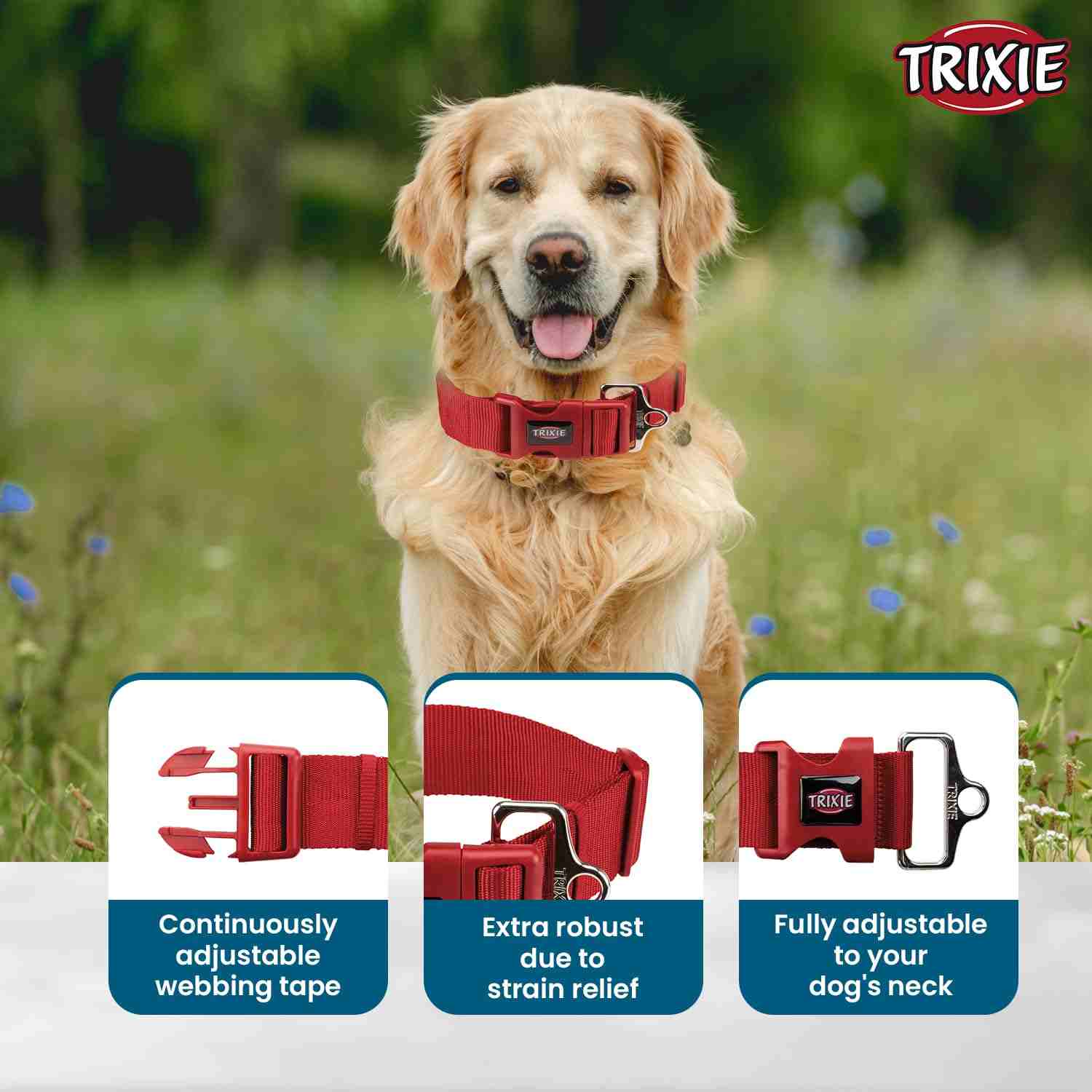 Trixie Extra Wide Premium Collar for Dogs (Red)
