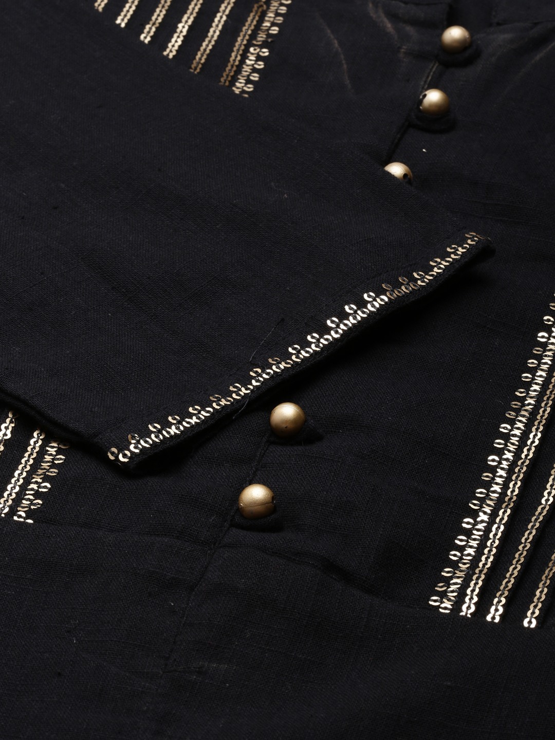 SHOWOFF Women's Mid Length Embellished Straight Black Kurta