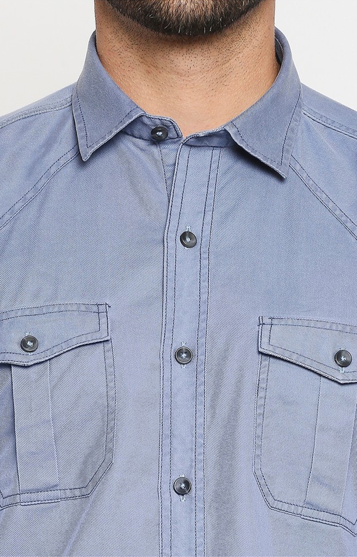 EVOQ | EVOQ Full Sleeves Solid Cotton Blue Casual Shirt 5