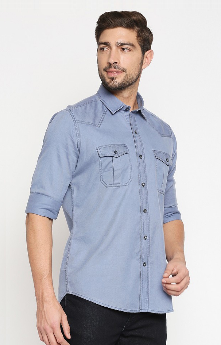 EVOQ | EVOQ Full Sleeves Solid Cotton Blue Casual Shirt 2