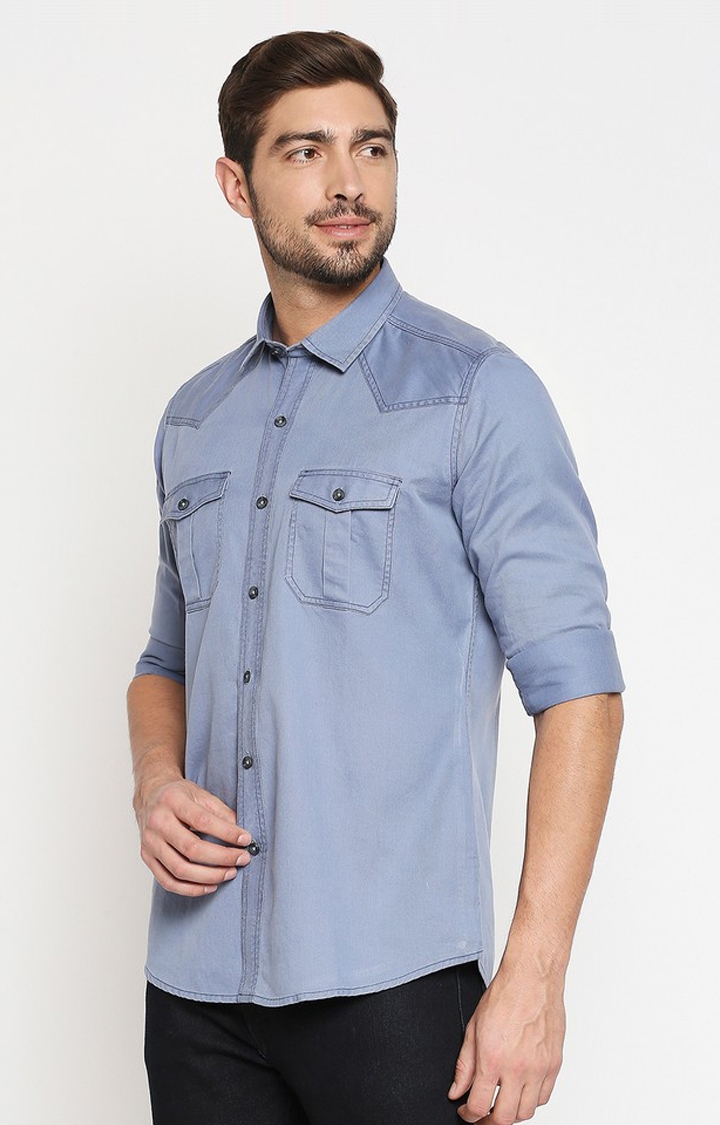 EVOQ | EVOQ Full Sleeves Solid Cotton Blue Casual Shirt 3
