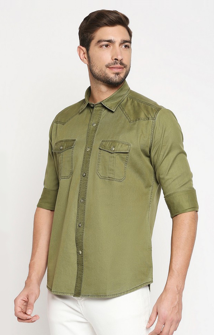 EVOQ | EVOQ Full Sleeves Solid Cotton Green Casual Shirt 3