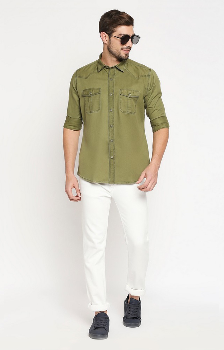 EVOQ | EVOQ Full Sleeves Solid Cotton Green Casual Shirt 1