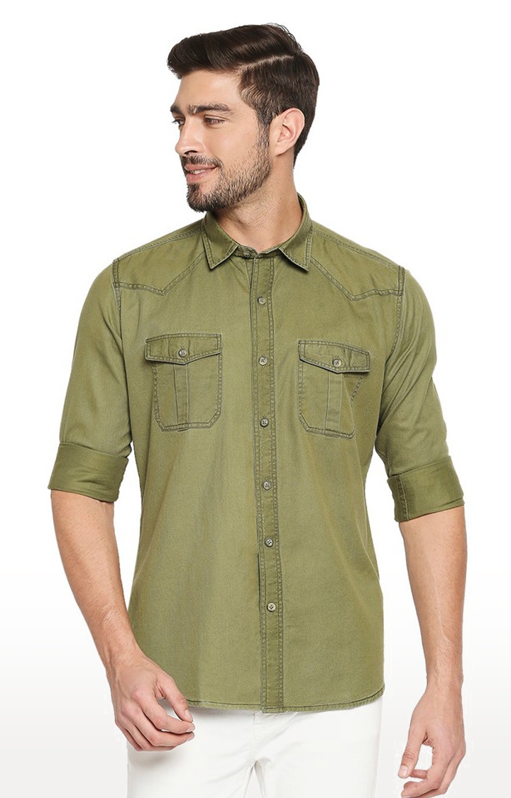 EVOQ | EVOQ Full Sleeves Solid Cotton Green Casual Shirt 0