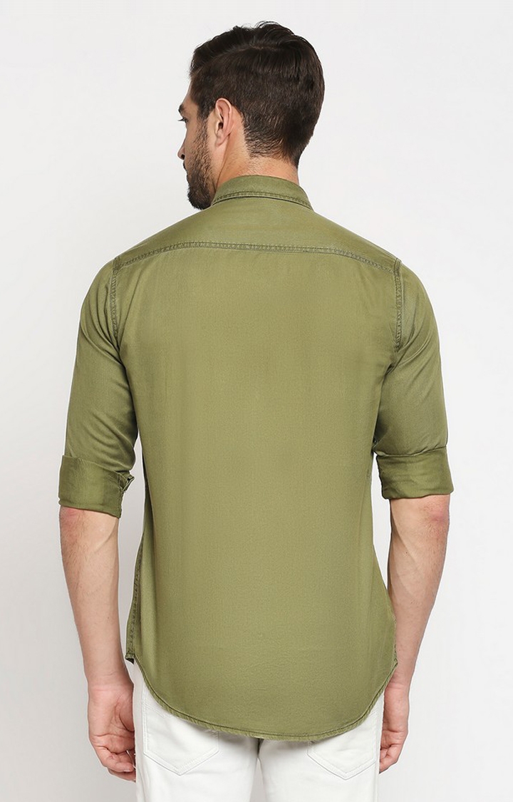 EVOQ | EVOQ Full Sleeves Solid Cotton Green Casual Shirt 4