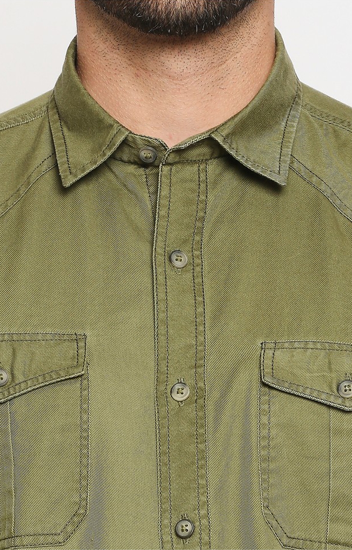 EVOQ | EVOQ Full Sleeves Solid Cotton Green Casual Shirt 5
