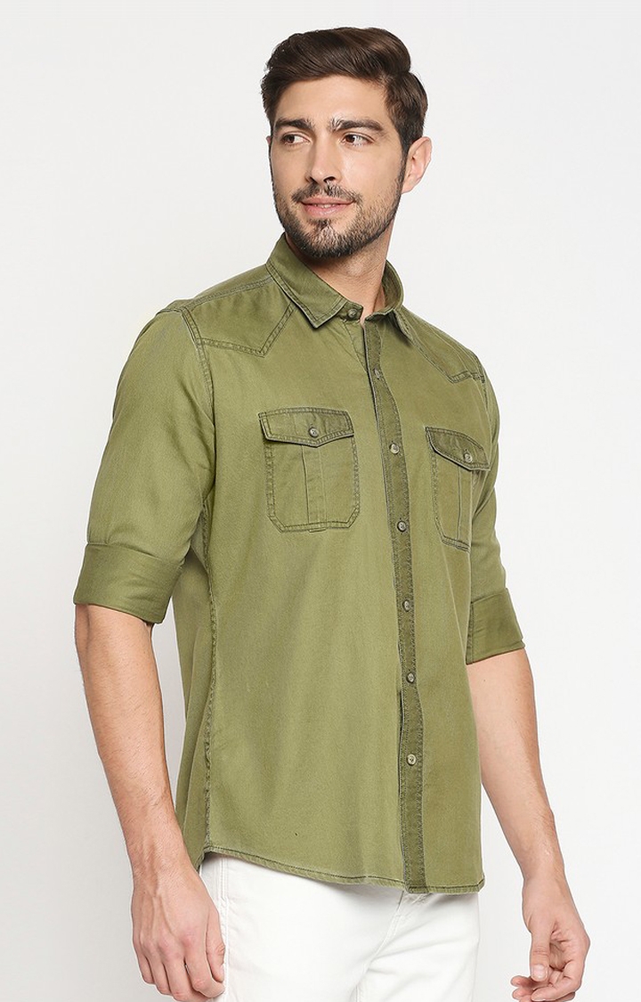 EVOQ | EVOQ Full Sleeves Solid Cotton Green Casual Shirt 2