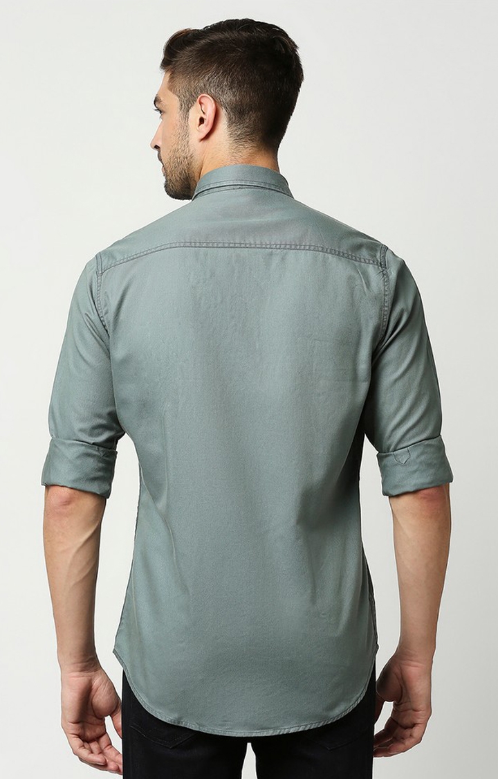 EVOQ | EVOQ's Shiny Green Full Sleeves Cotton Casual Shirt with Double Flap Pocket for Men 4