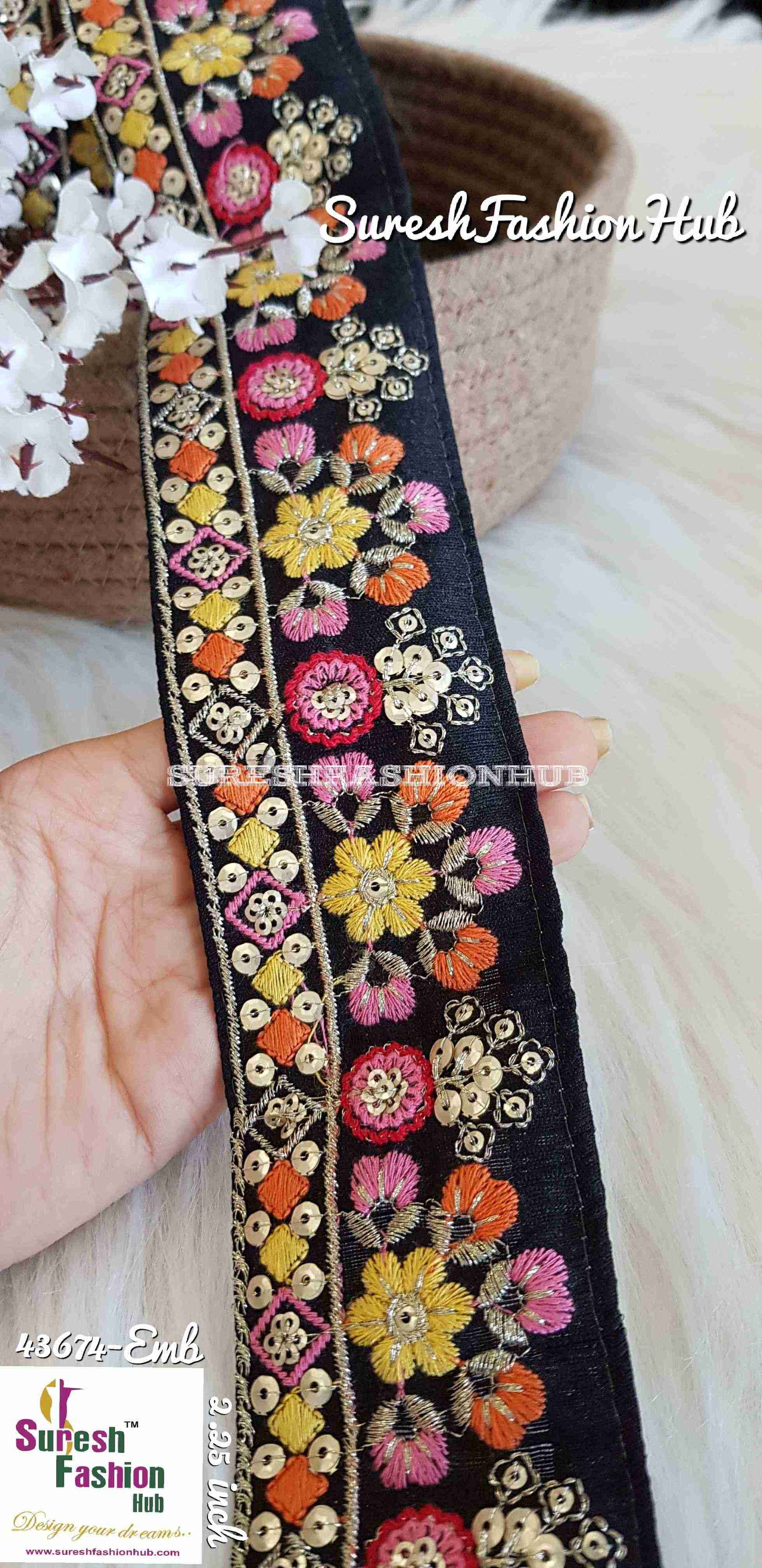 Fine Pink & Red Mix Floral Embroidered Trim