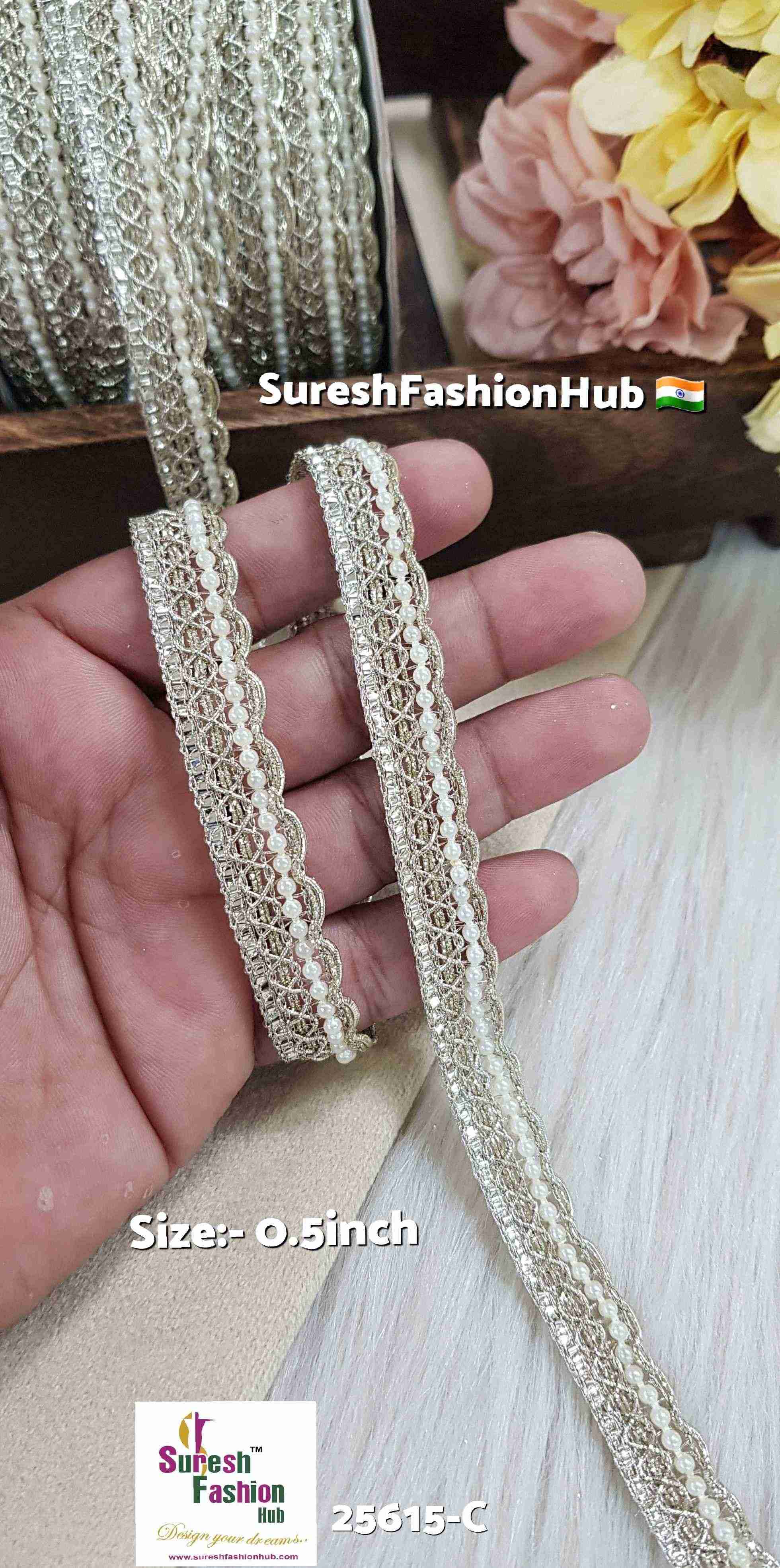 Water Gold Moti Jhalar Lace