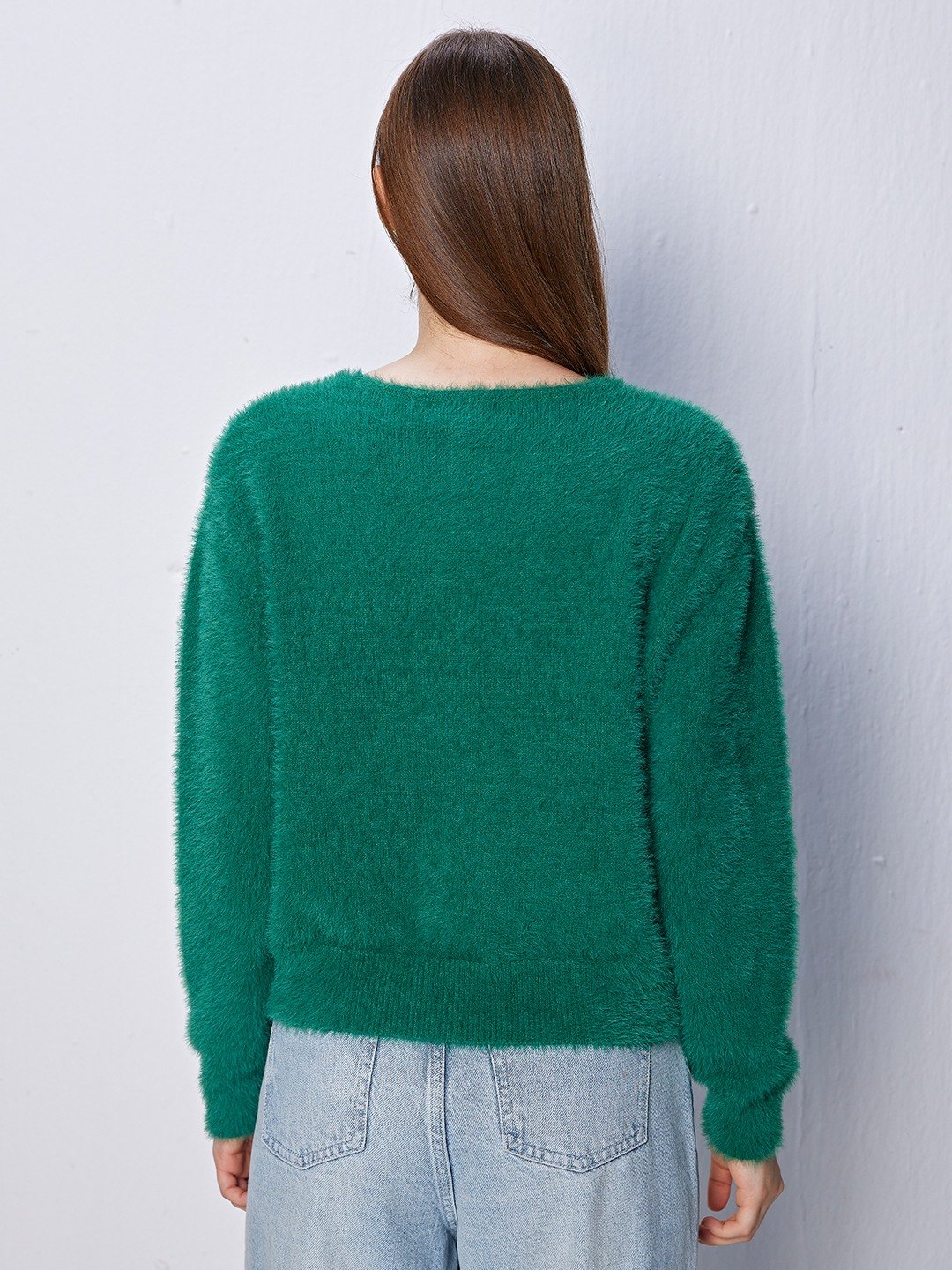 Green fur v neck sweater