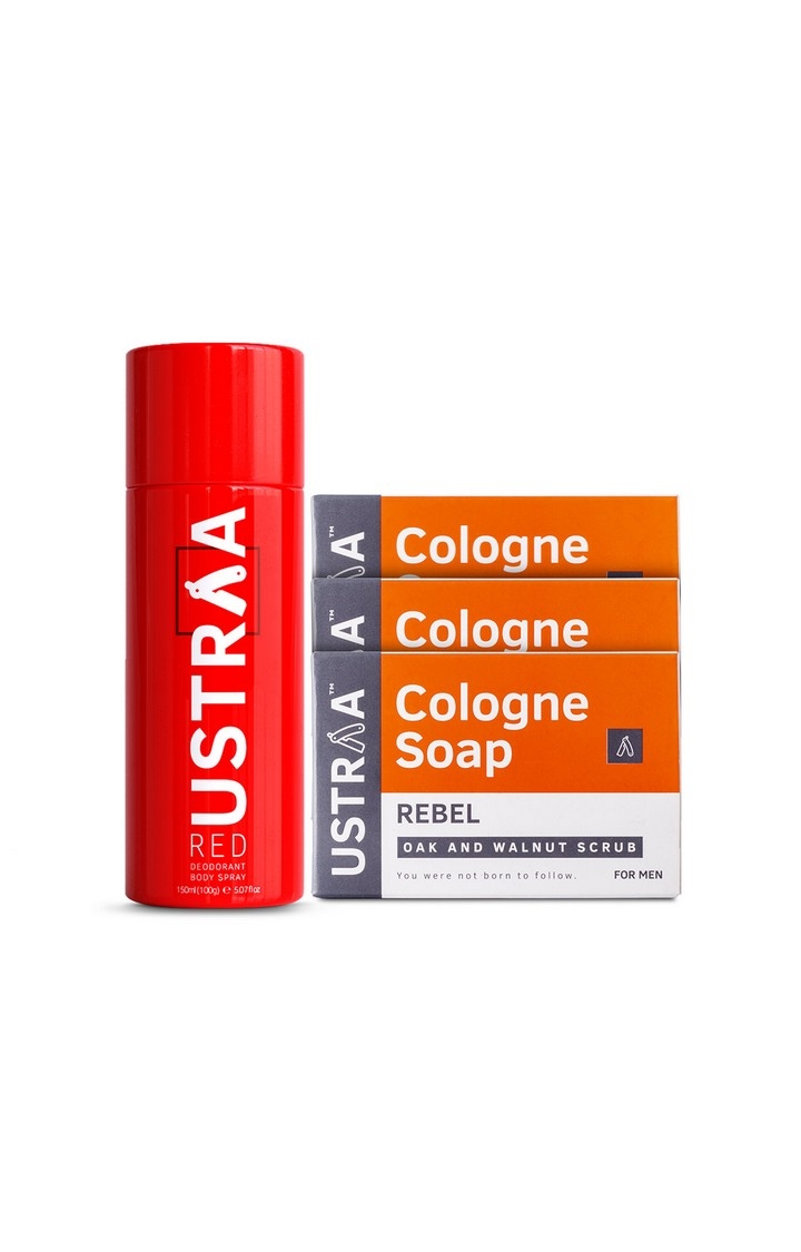 Ustraa | Ustraa Red Deodorant - 150 ml & Rebel Soap - 125 g (Pack Of 3) 0