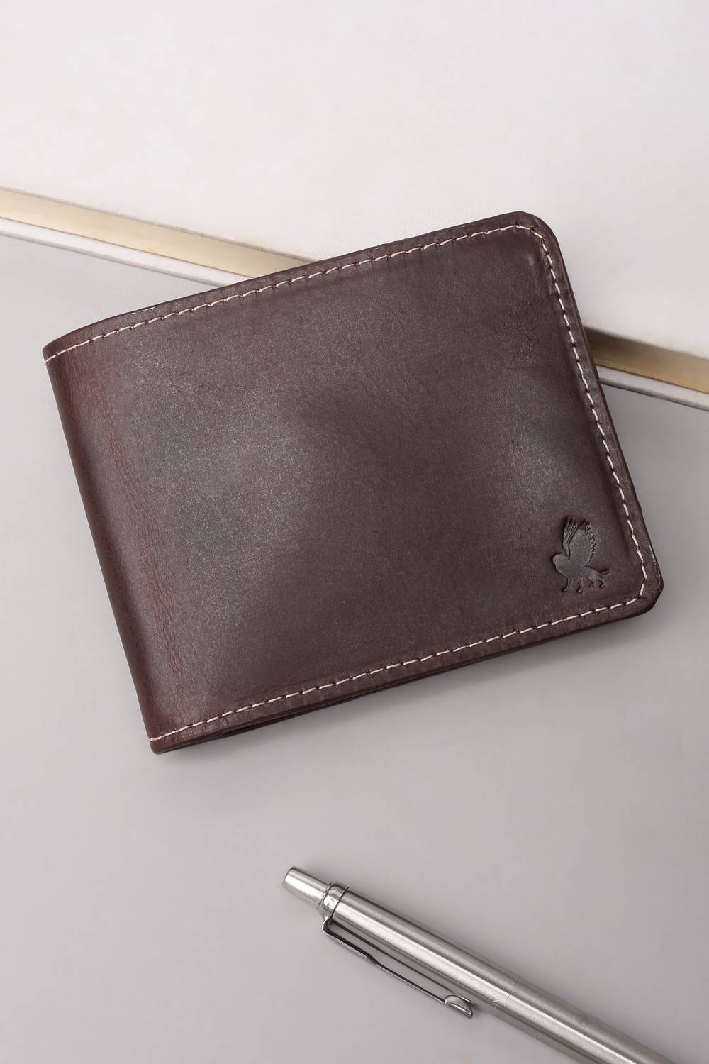 Men Brown Solid Leather Wallet