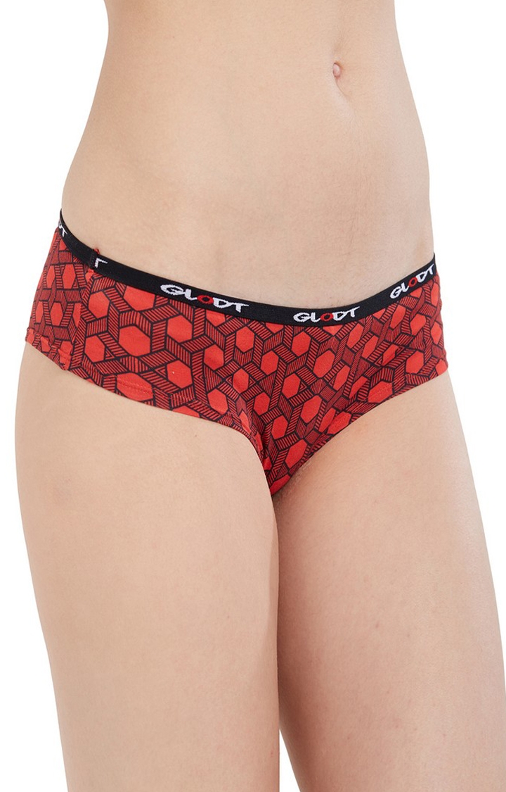 GLODT | Red Hexagon Print Pima Cotton Hipster Panties 0