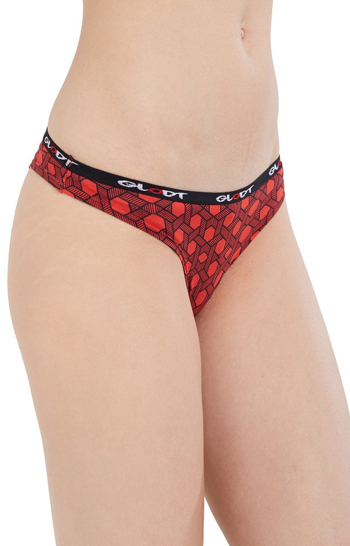 GLODT | Red Hexagon Print Pima Cotton Bikini Panties 3