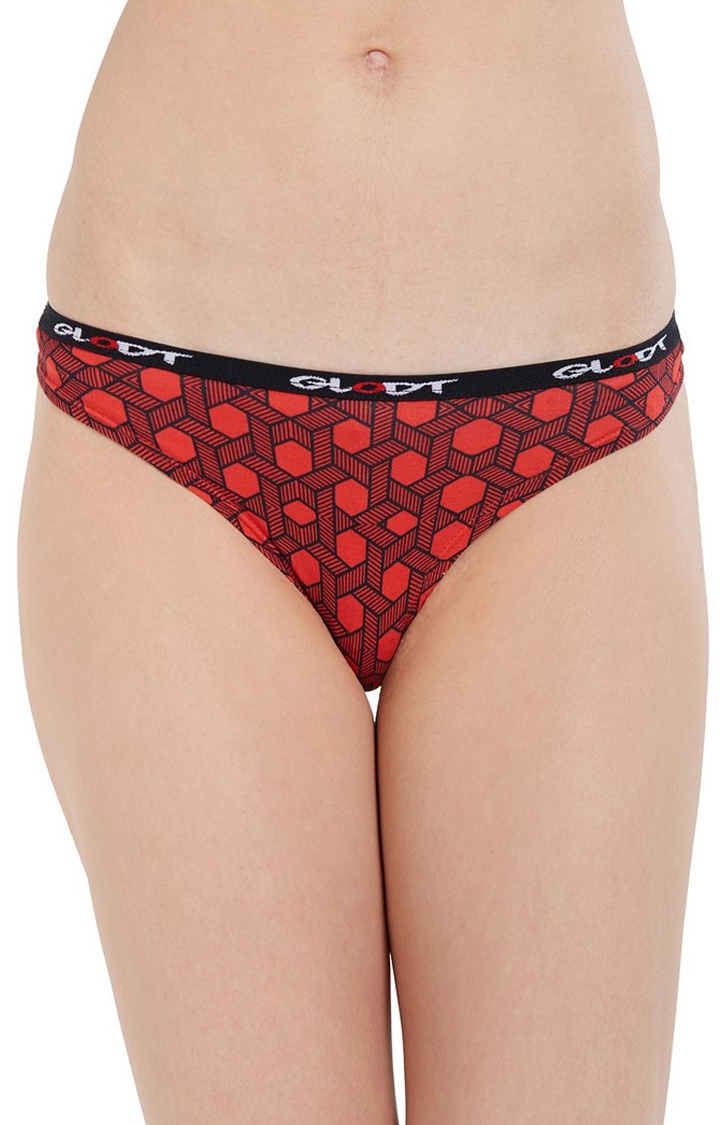 GLODT | Red Hexagon Print Pima Cotton Bikini Panties 0
