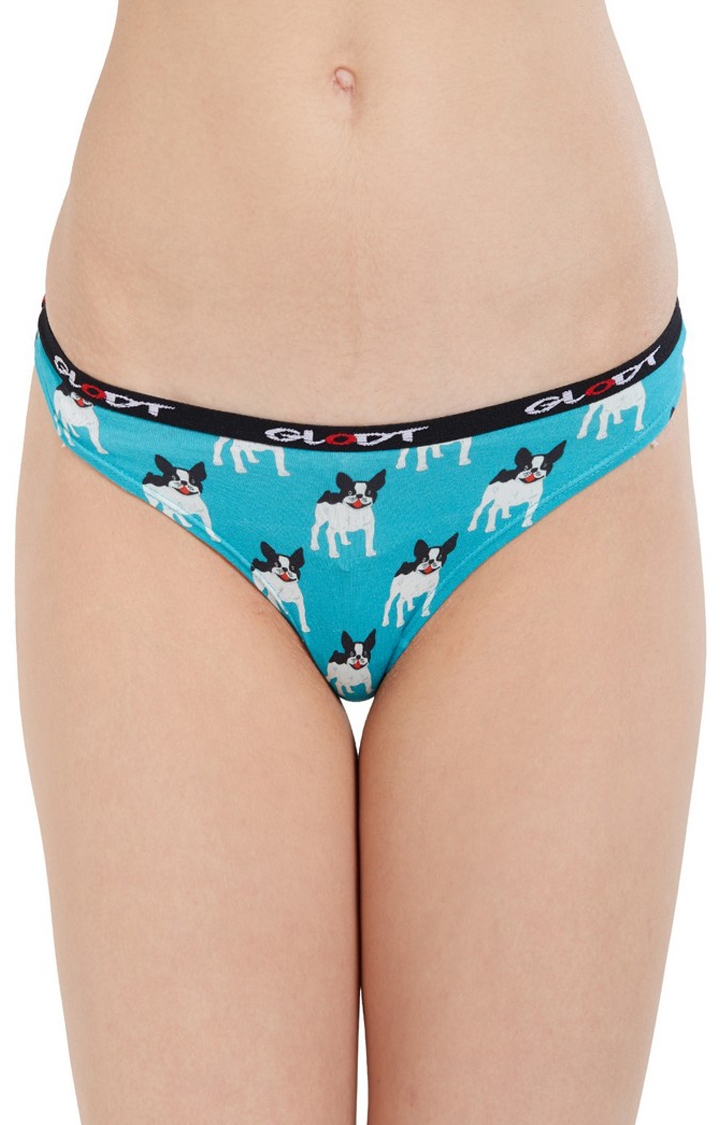GLODT | Blue French Bulldog Print Pima Cotton Bikini Panties 0