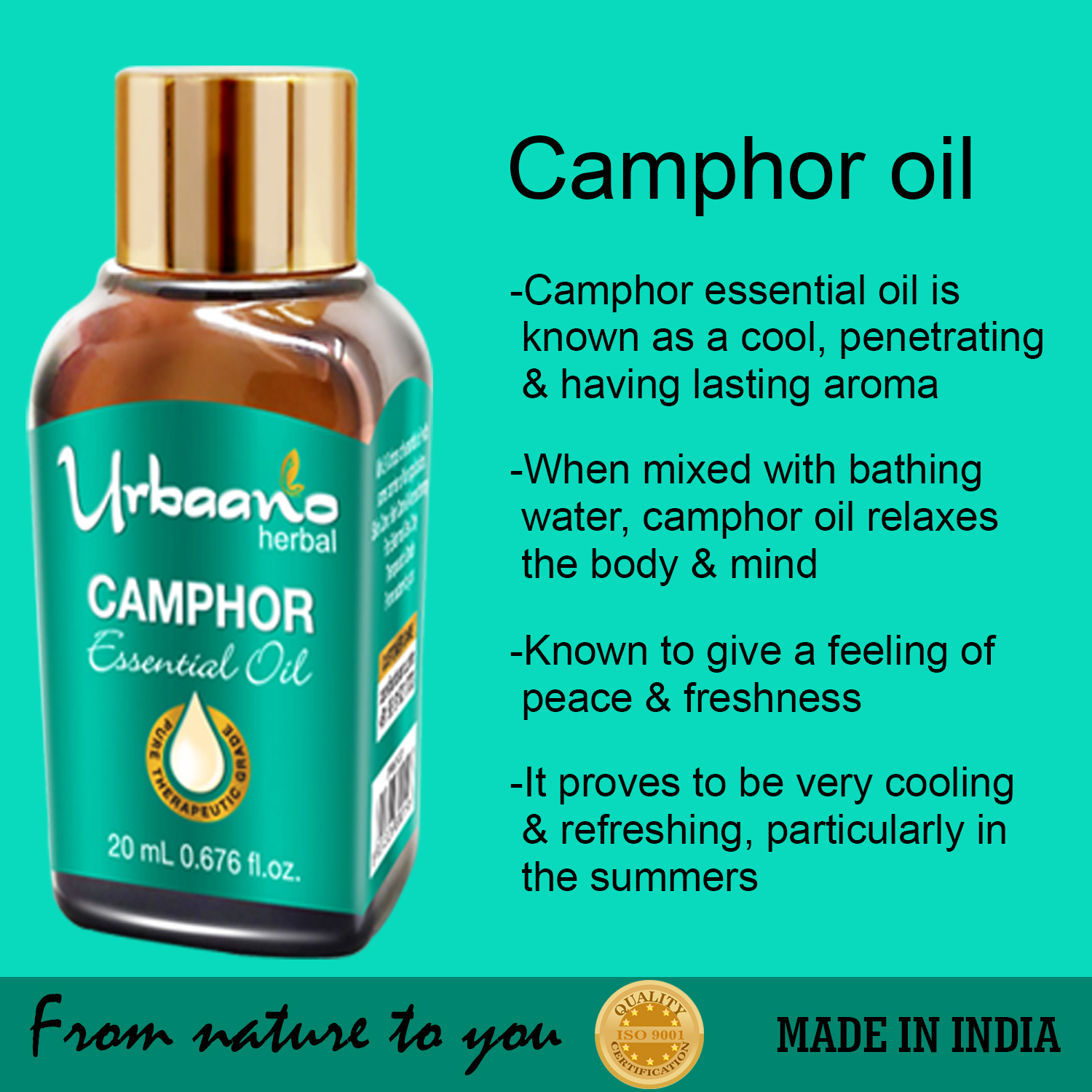 Urbaano Herbal Camphor & Eucalyptus Essential Oil 20 ml each(For Hair, Skin & Aromatherapy - 100% Undiluted - Therapeutic Grade)