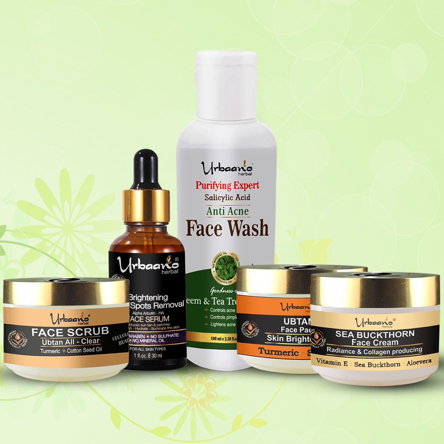 Urbaano Herbal | Urbaano Herbal Facial Kit Spot Correcting, Glowing & Firming Skin, Combo Pack for Women & Men-5 in 1-280g 1