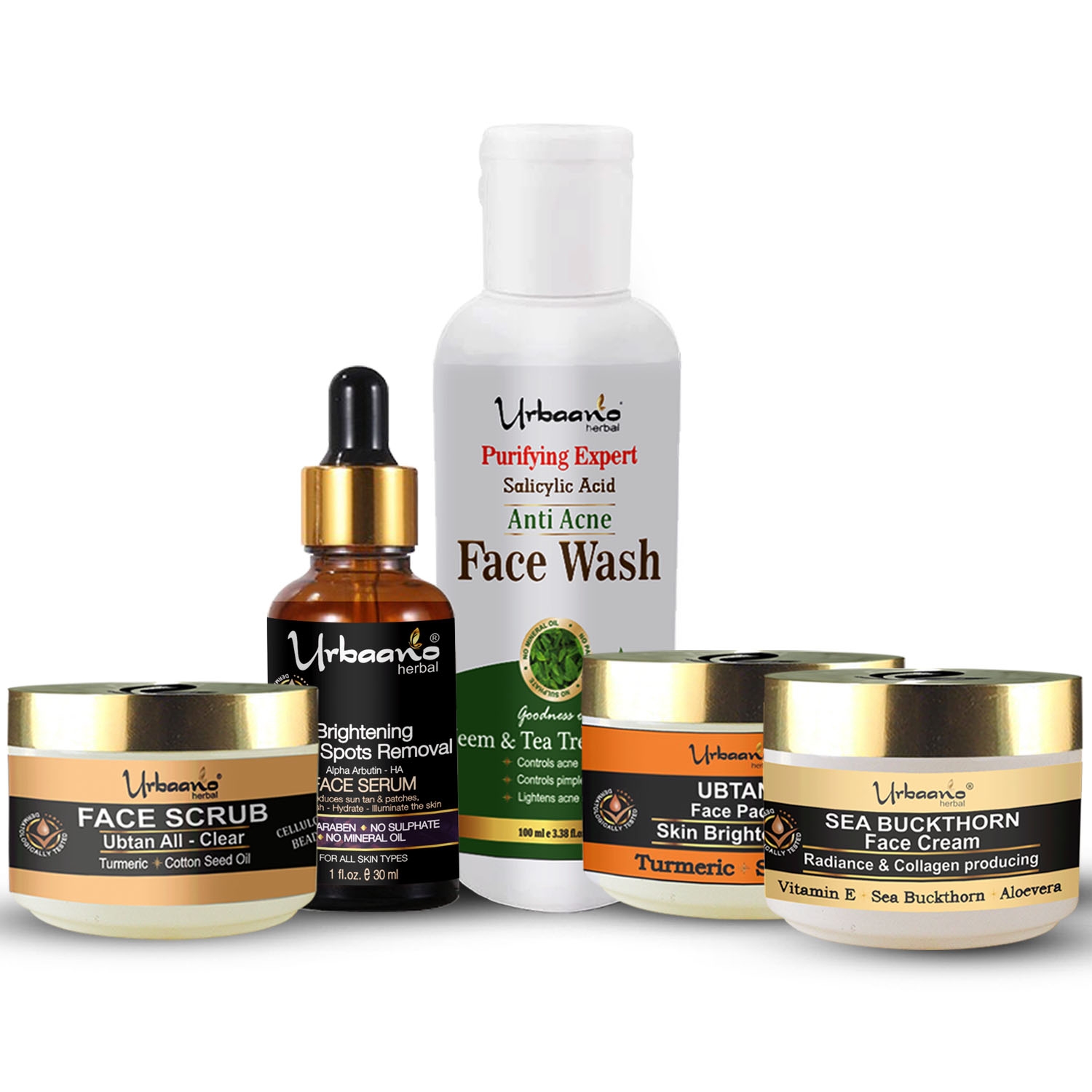 Urbaano Herbal | Urbaano Herbal Facial Kit Spot Correcting, Glowing & Firming Skin, Combo Pack for Women & Men-5 in 1-280g 0