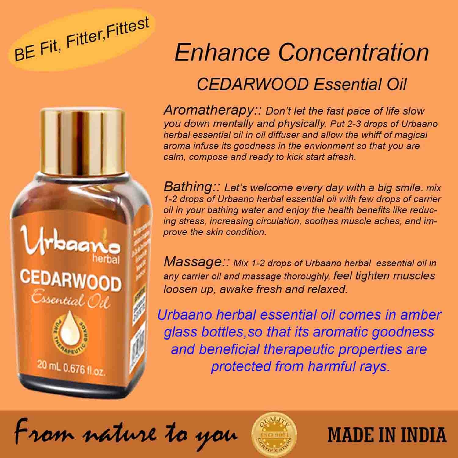 Urbaano Herbal | Urbaano Herbal Cedarwood Essential Oil for Aromatherapy natural & Pure -20ml 4