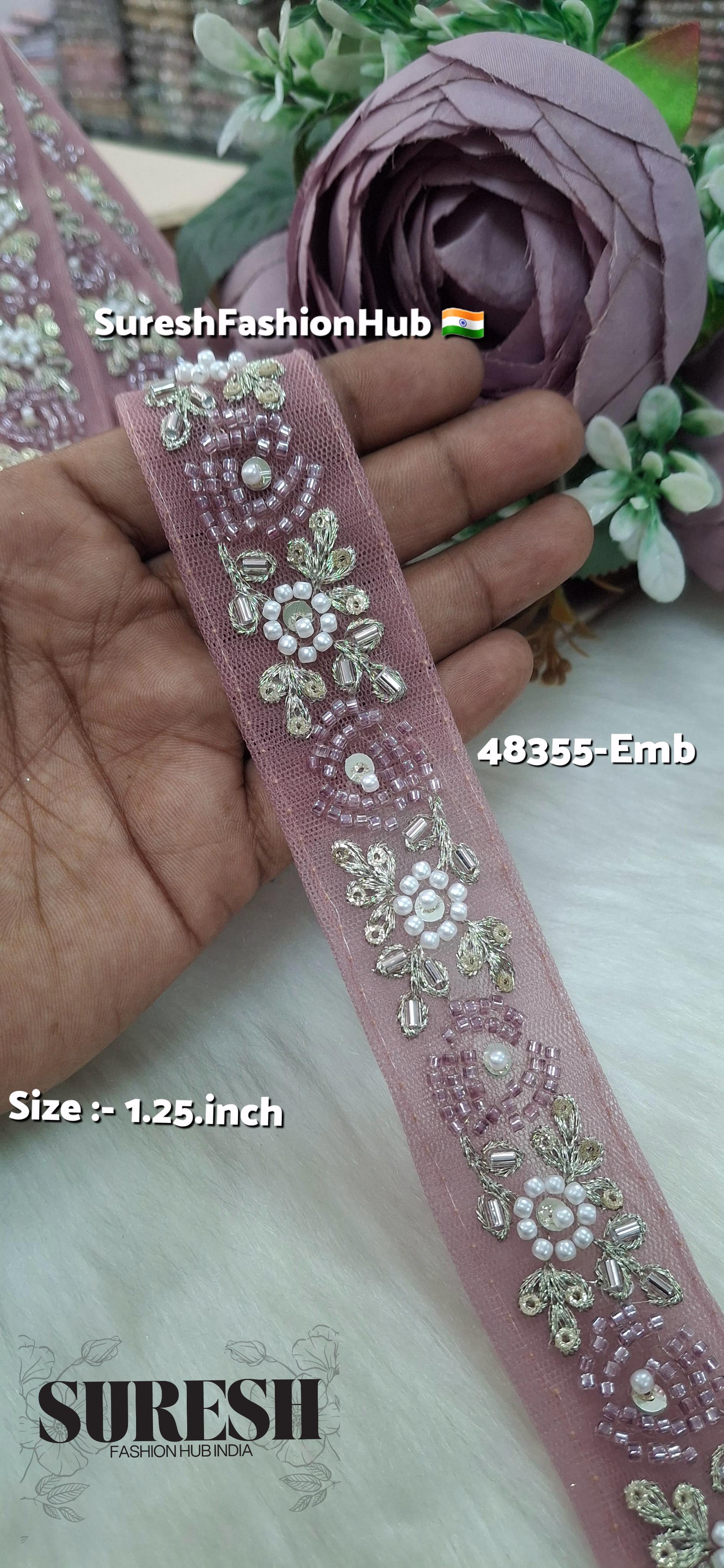Magenta Beaded Bloom Net Embroidered Lace