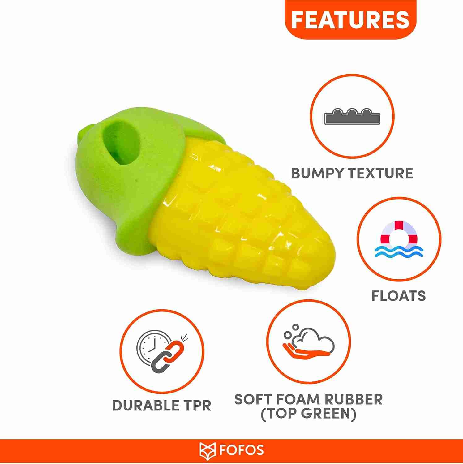 Barkbutler Fofos Vegi Bites Corn Squeaky Toy for Dogs
