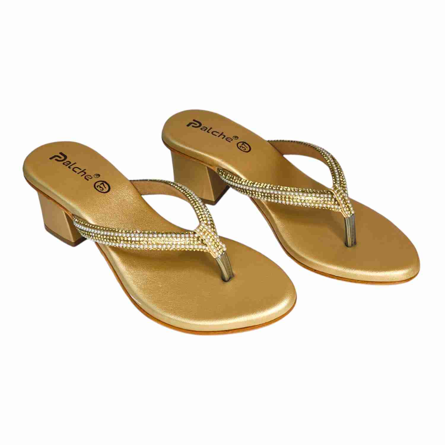 Palche Women’s Embellished Block Heel Thong Sandals – Stylish Party Wear Slip-Ons