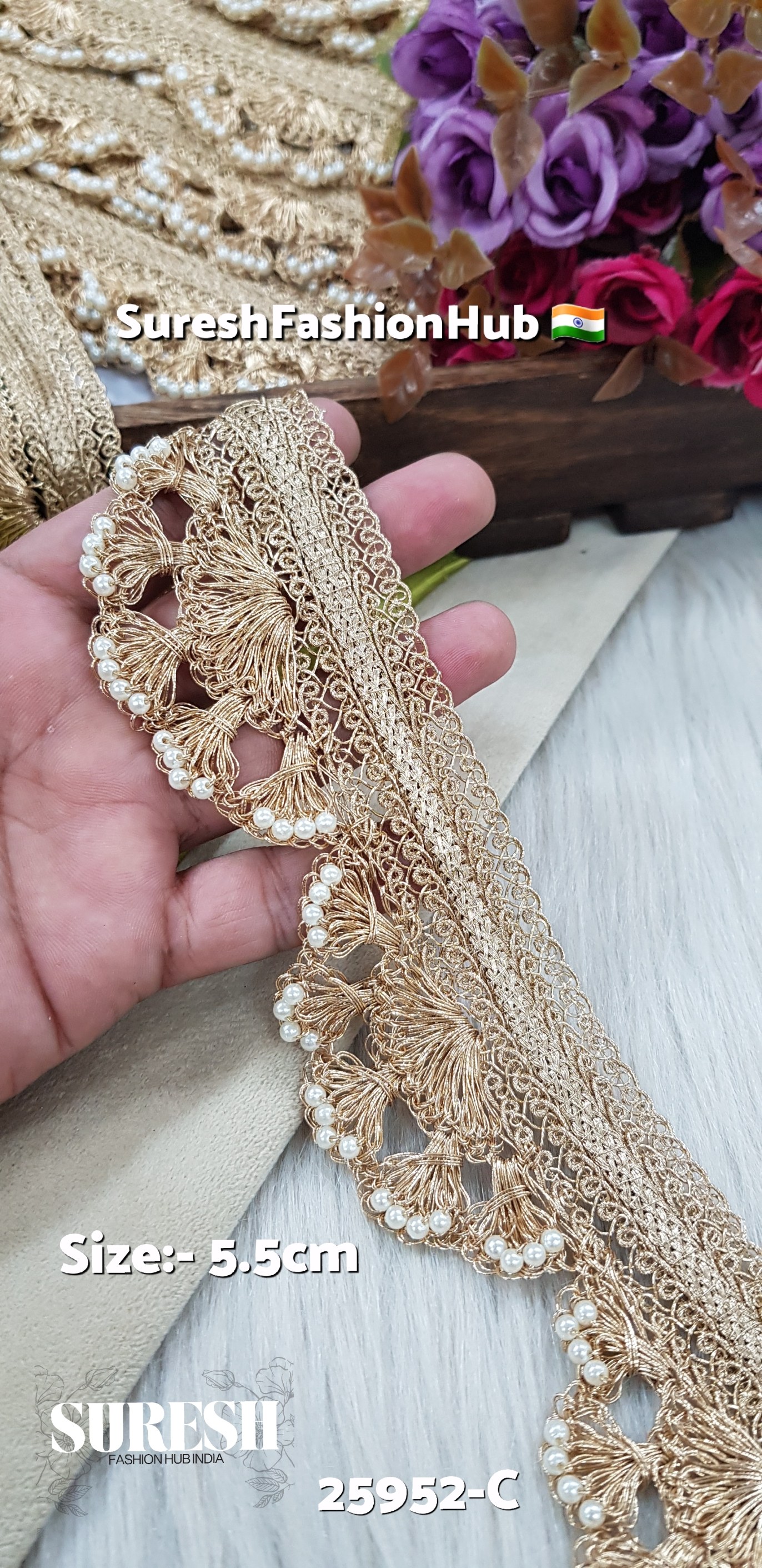 Rose Gold Heavy Moti Pankha Jhalar Lace