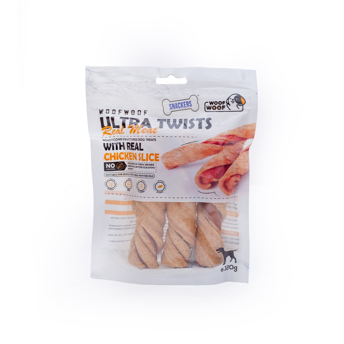 Woof Woof Snackers Ultra Twist With Real Chicken Slice Dog Treats- 120 g