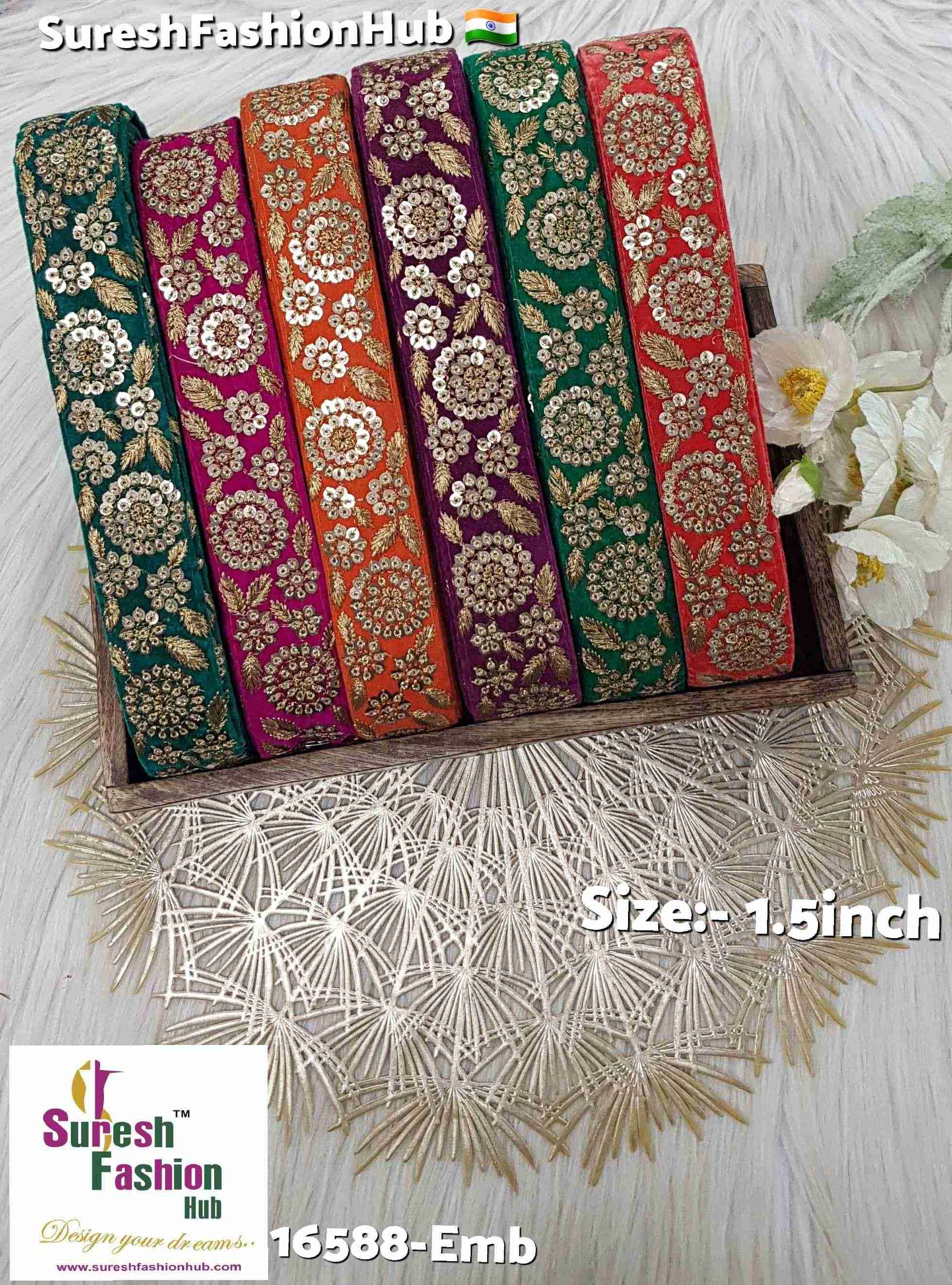 Green Velvet Bloom Sequin Border