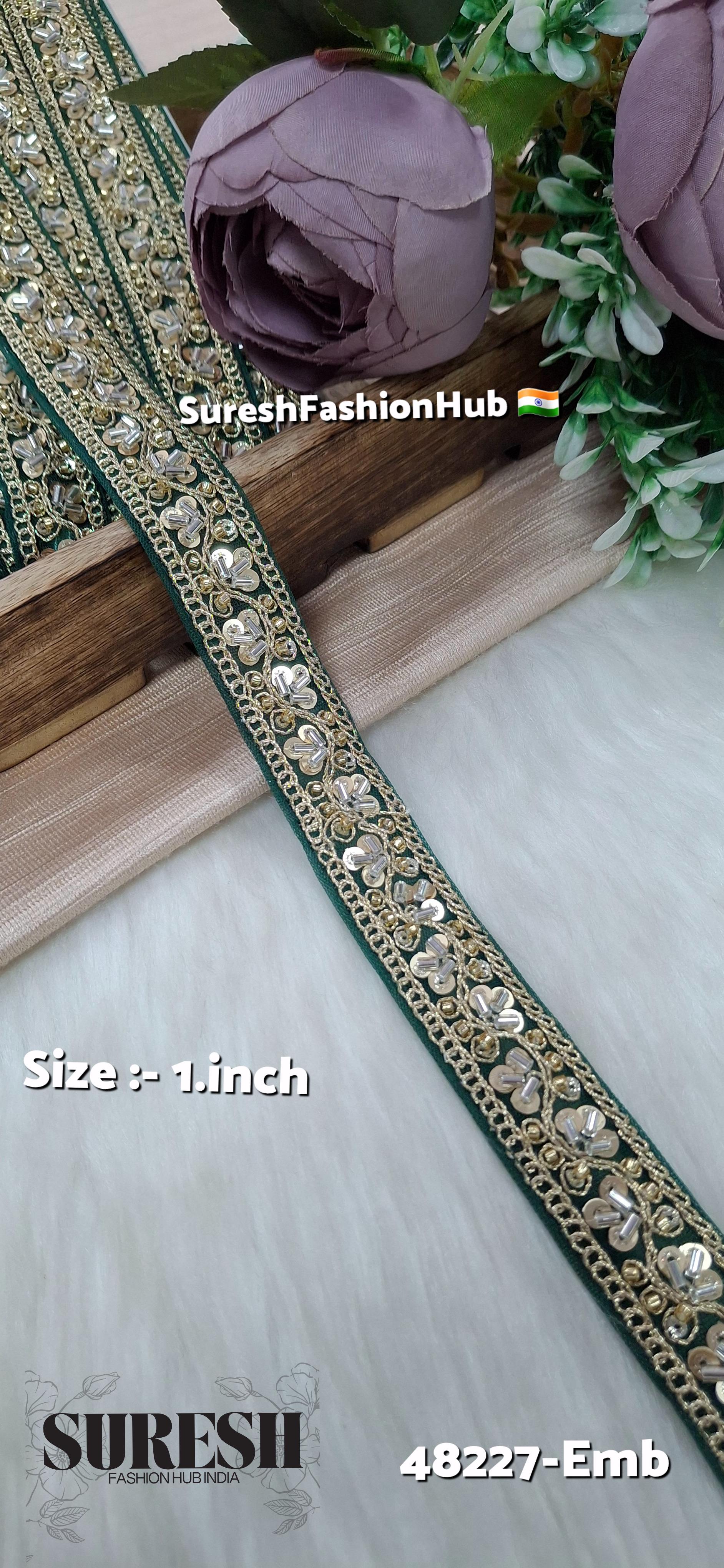 Bottle Green Pearl Embroidery Net Lace