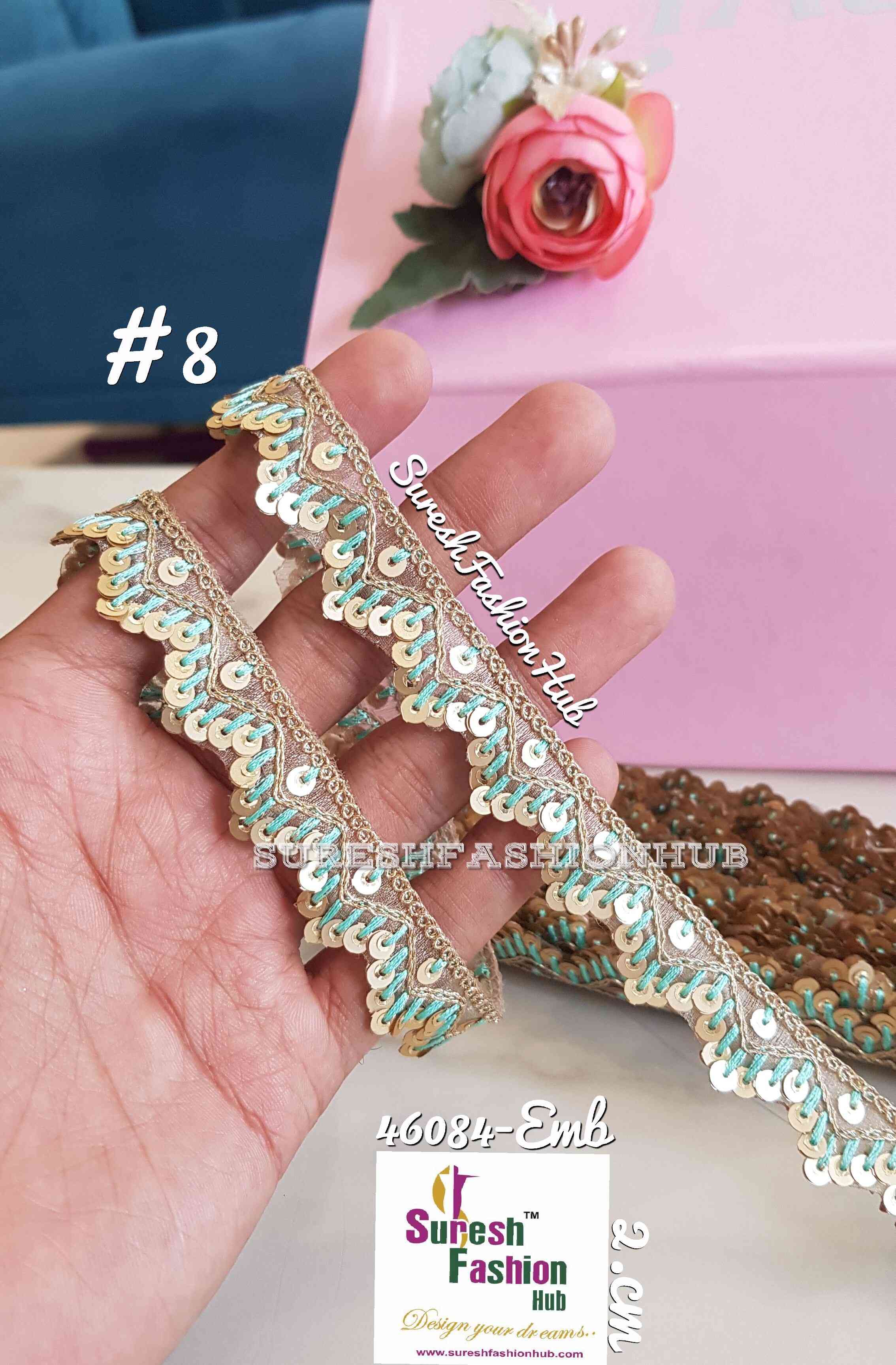 Sea Green Sequined Elegance Organza Lace