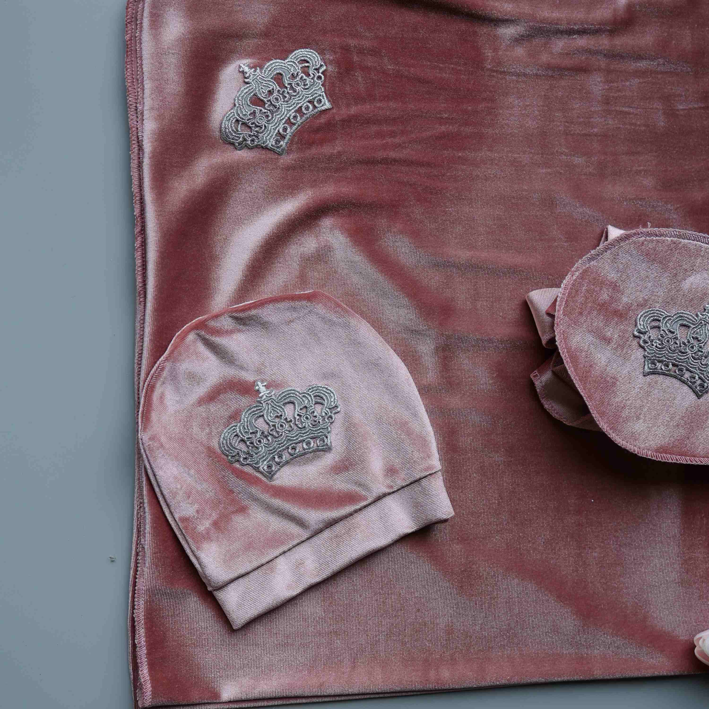 Blush Rose Velvet Crown Romper Set
