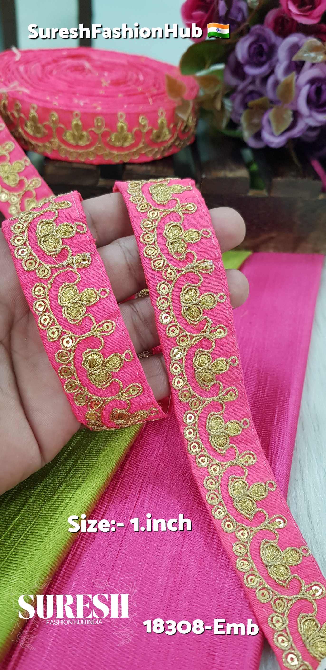 Pink Sequin, Zari & Dori Embroidery Lace – 18308-Emb